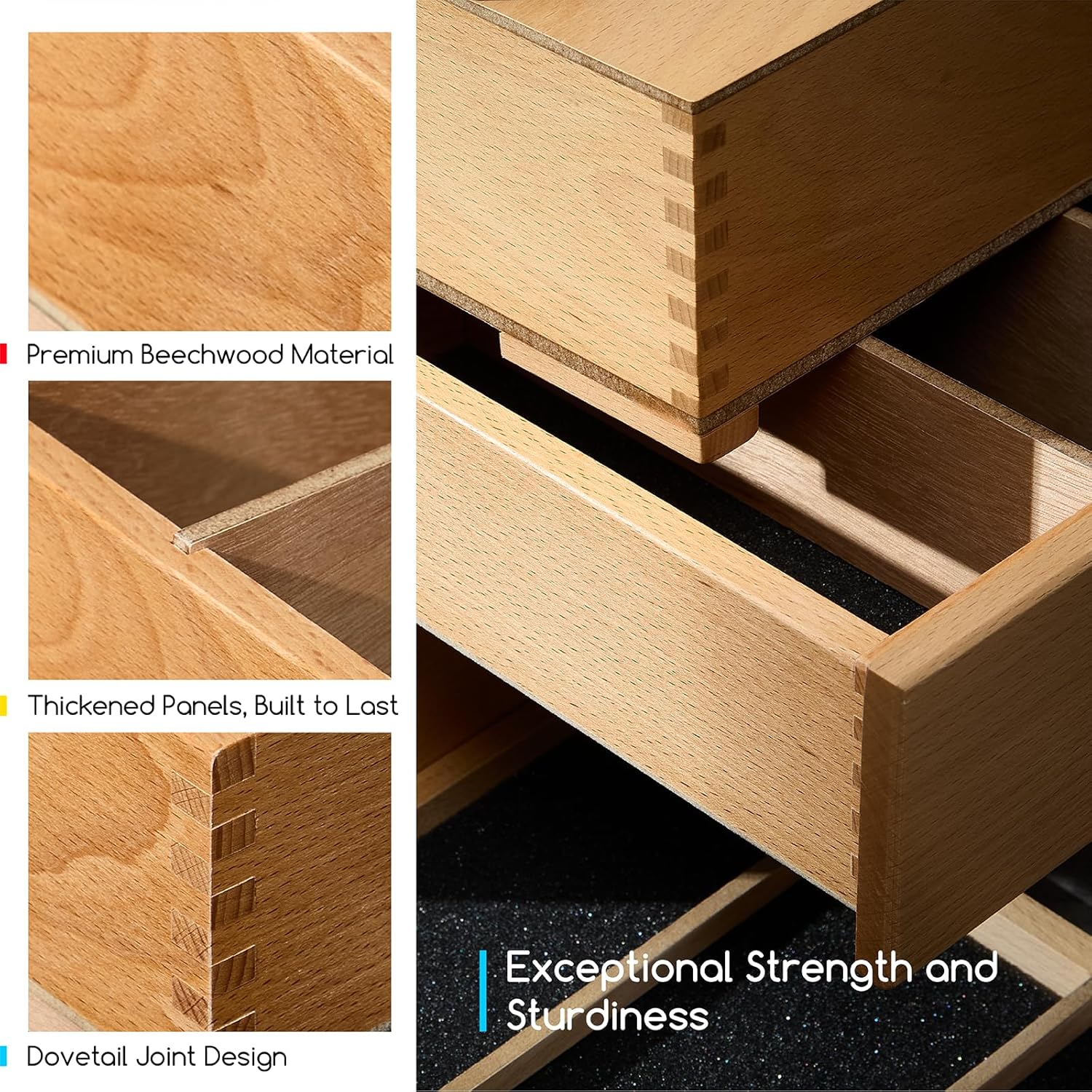 MEEDEN 1-Tier Beech Wood Organizer Box with Removable Dividers - Image 3