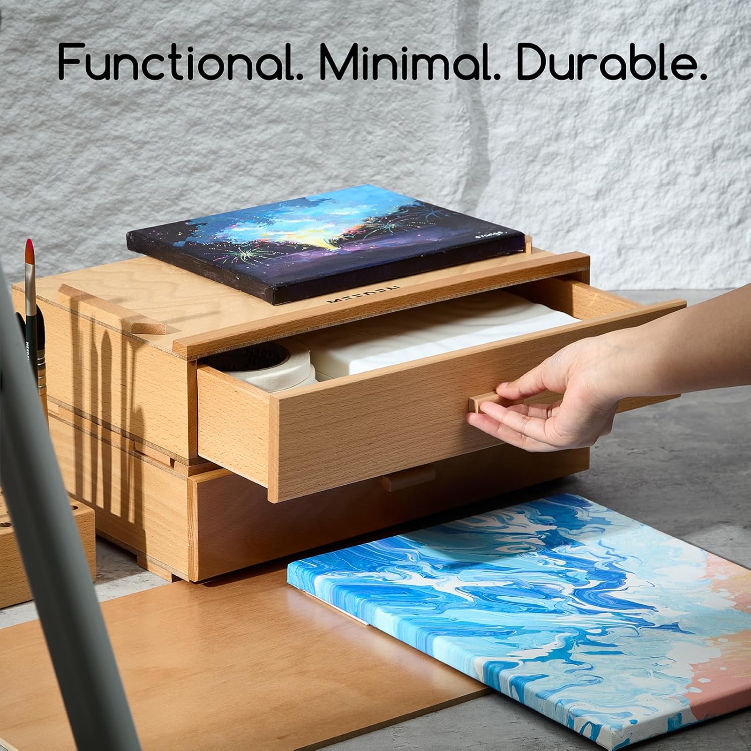 MEEDEN 1-Tier Beech Wood Organizer Box with Removable Dividers - Image 4