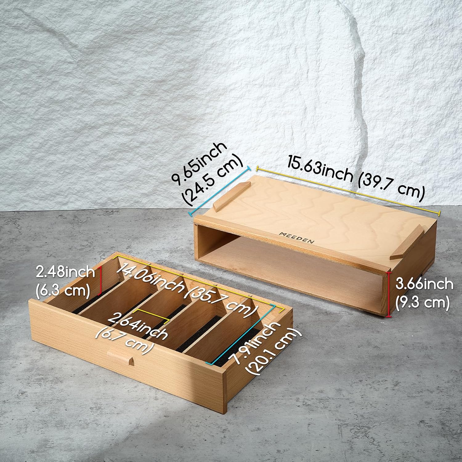 MEEDEN 1-Tier Beech Wood Organizer Box with Removable Dividers - Image 5