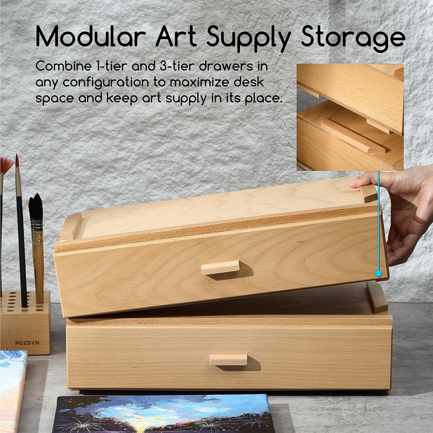 MEEDEN 1-Tier Beech Wood Organizer Box with Removable Dividers - Image 8