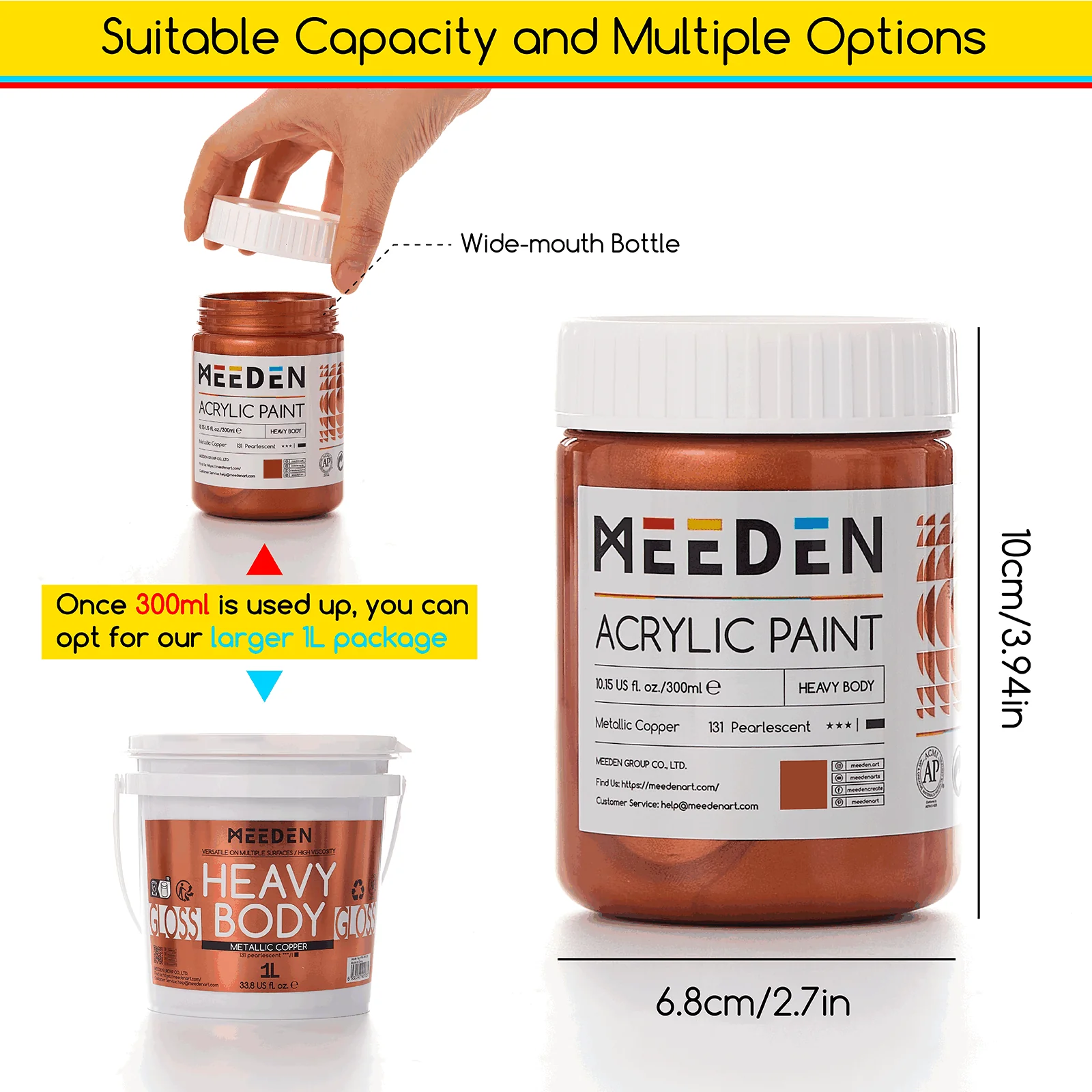 MEEDN 3-Colors Metallic Acrylic Paint Set, 300ml - Image 6