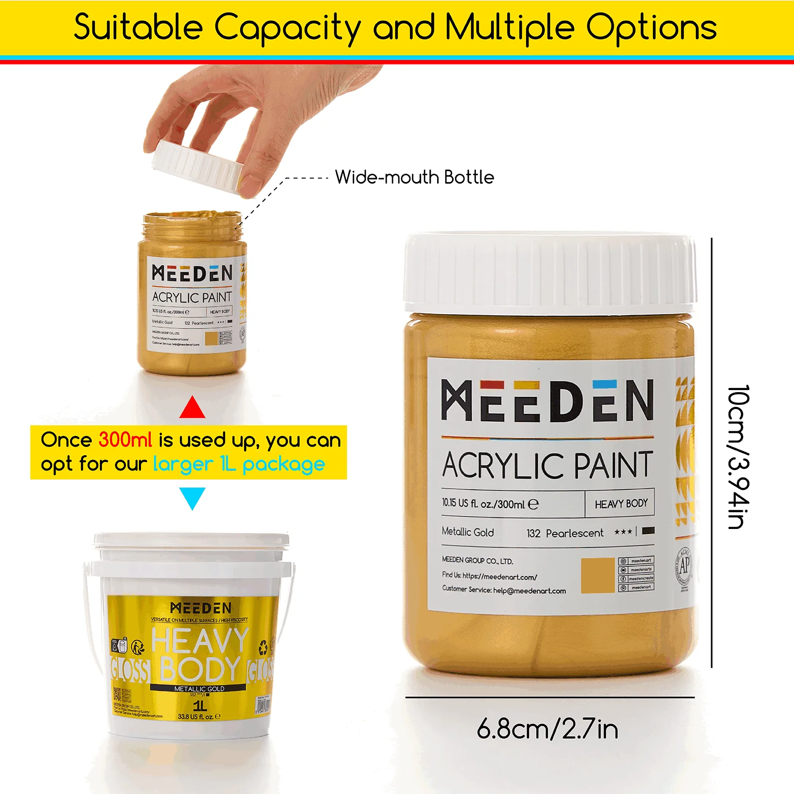 MEEDN 3-Colors Metallic Acrylic Paint Set, 300ml - Image 7