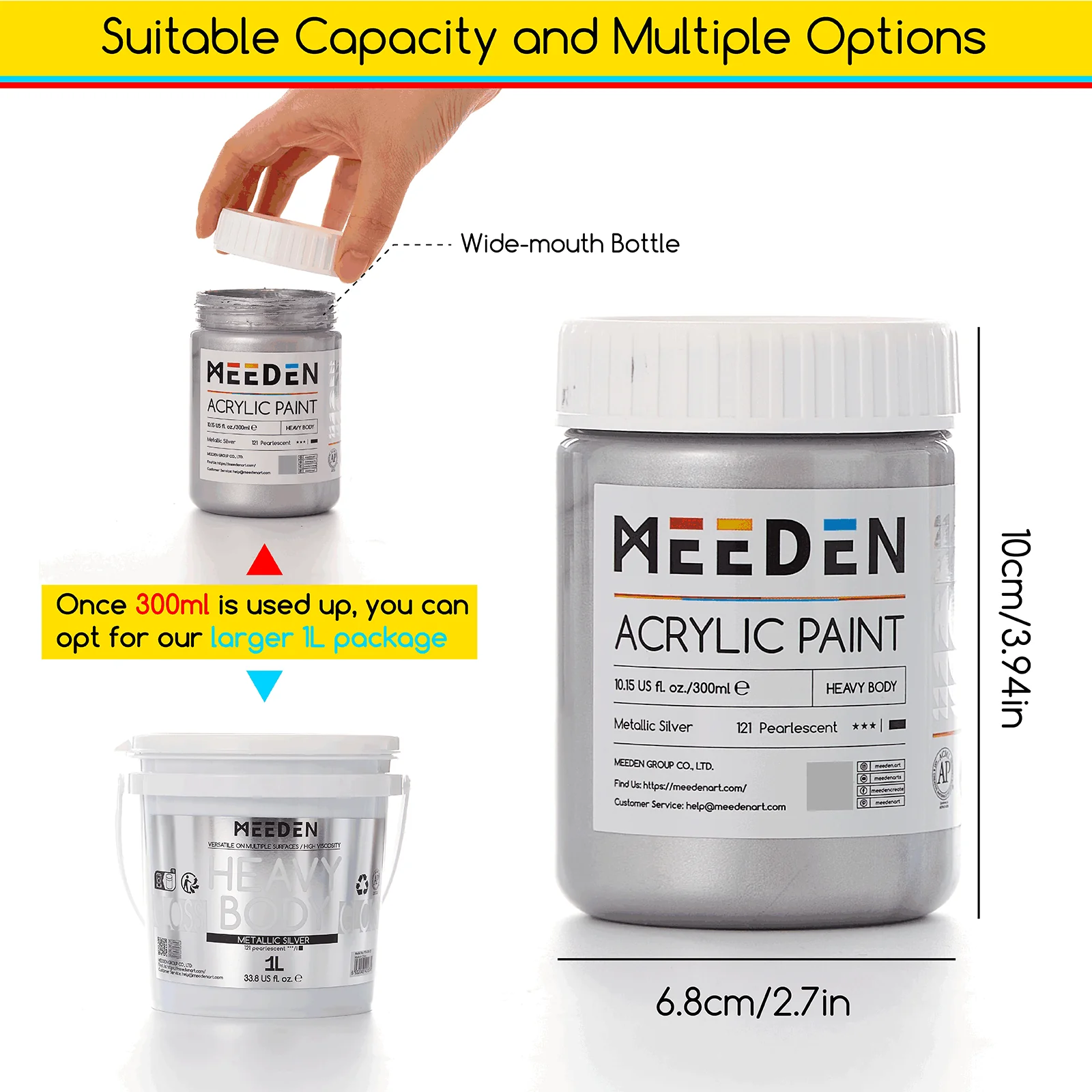 MEEDN 3-Colors Metallic Acrylic Paint Set, 300ml - Image 8