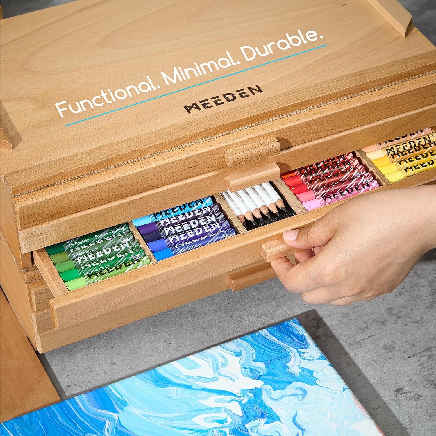 MEEDEN 3-Tier Beech Wood Organizer Box with Removable Dividers - Image 3