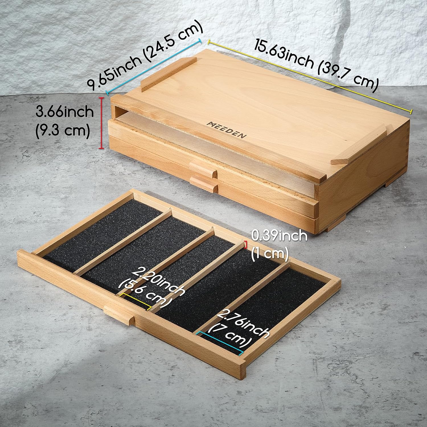 MEEDEN 3-Tier Beech Wood Organizer Box with Removable Dividers - Image 8