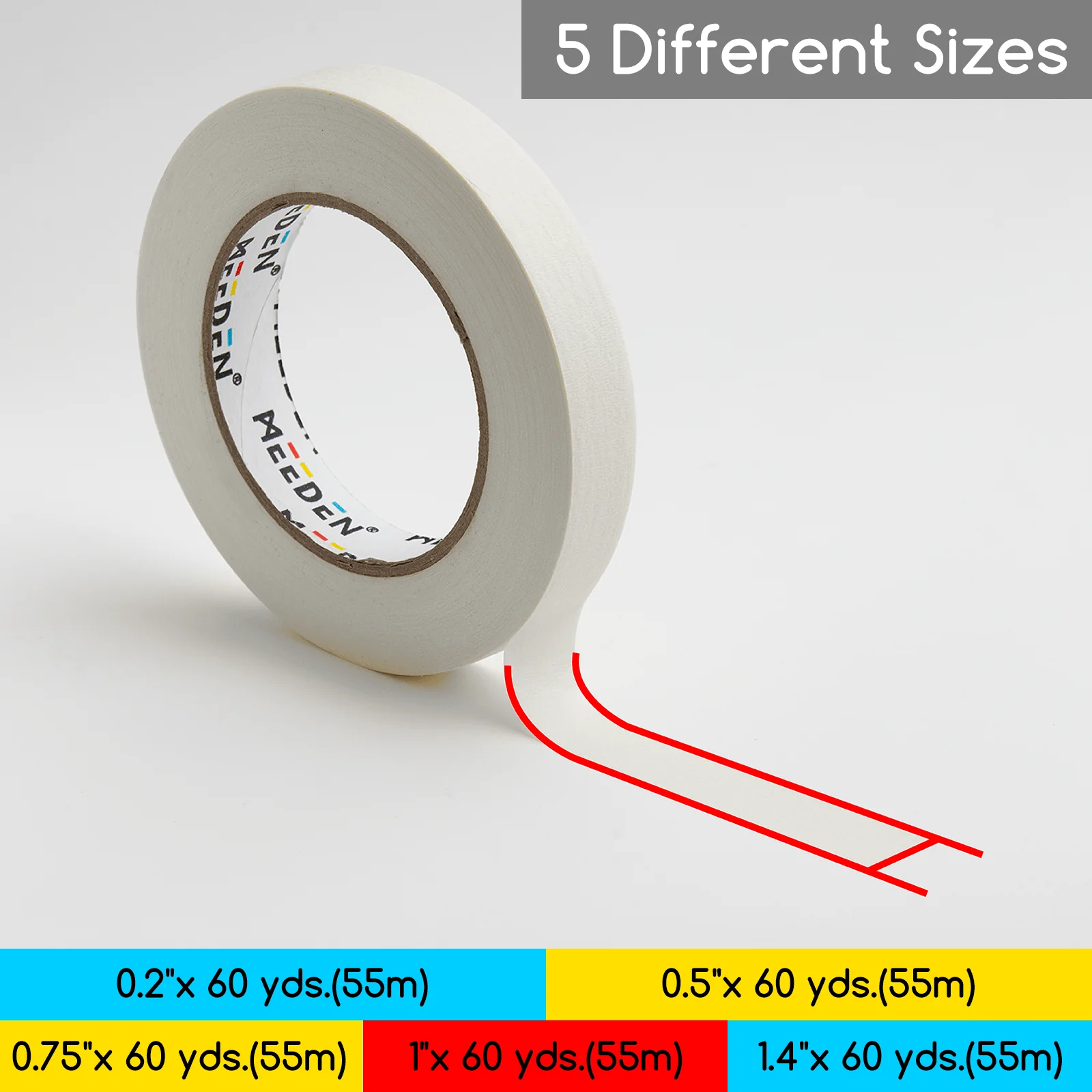 MEEDEN 5 Packs Multi-Sized Masking Acid-Free White Artist Tape, 0.2" 0.5" 0.75" 1.0" 1.4" x 60 Yard - Image 4
