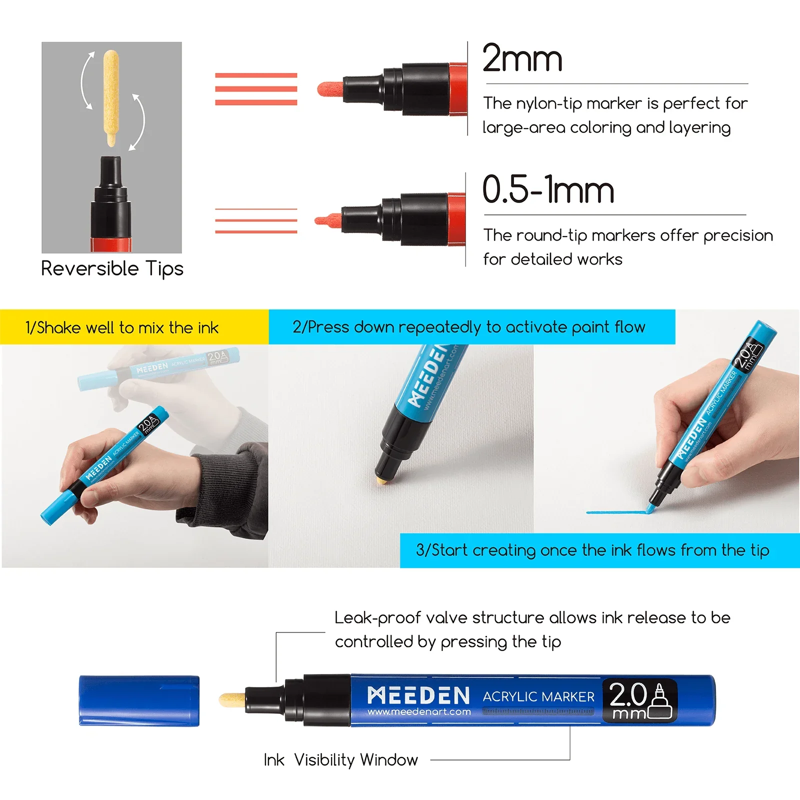 MEEDEN Acrylic Markers, Bamboo 32 Compartments Holder & Heavyweight Sketchbook Paper Pad Set - Image 10