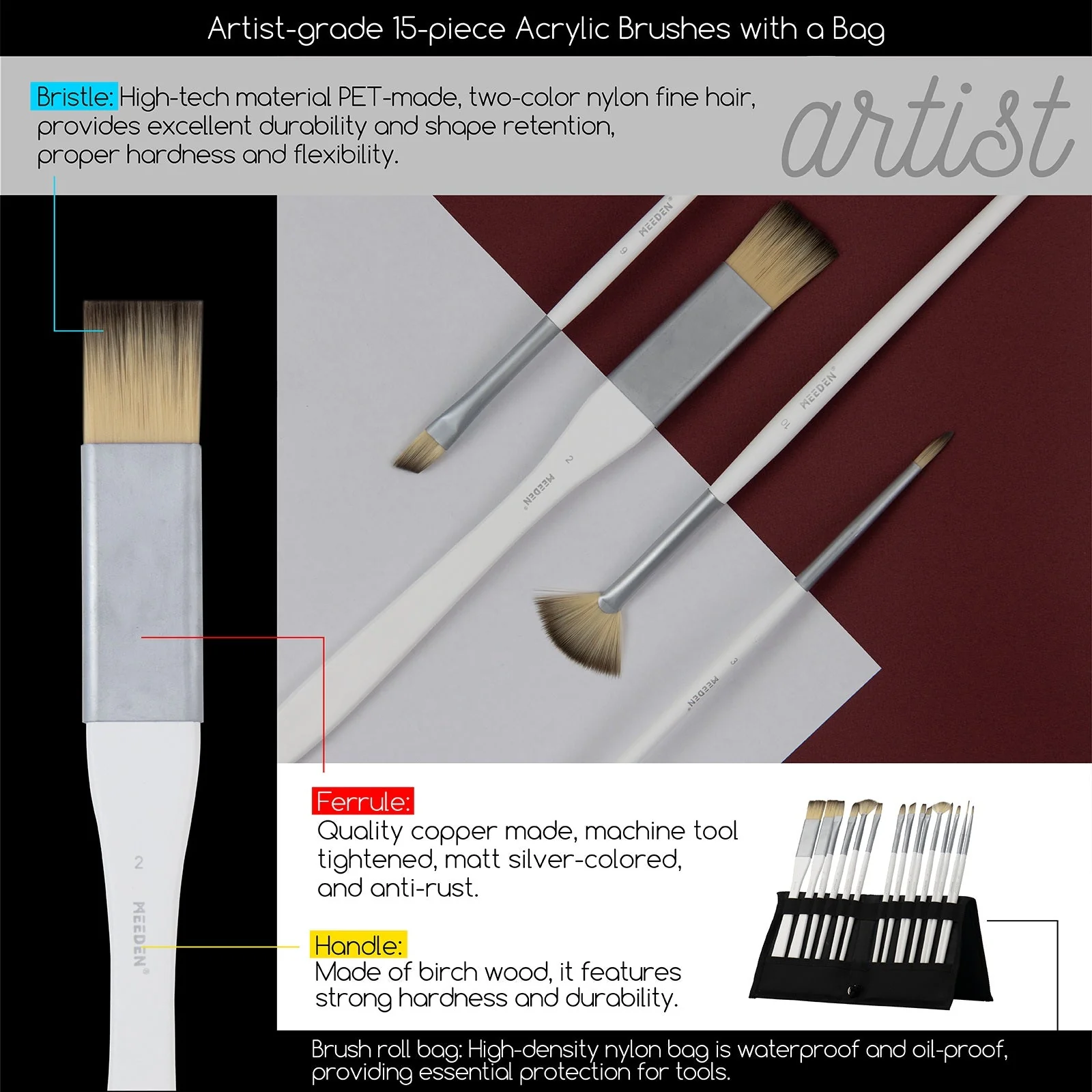 MEEDEN Professional Artist Acrylic Painting Set with French Easel - Image 5