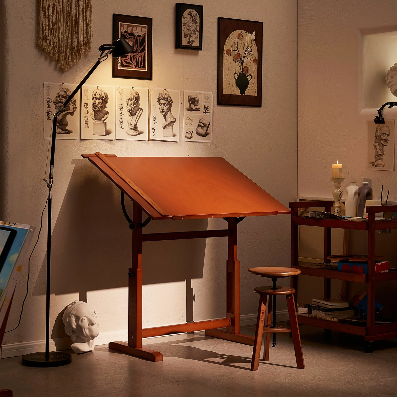 MEEDEN Extra Large Wooden Drafting Table, Light Walnut - Image 15