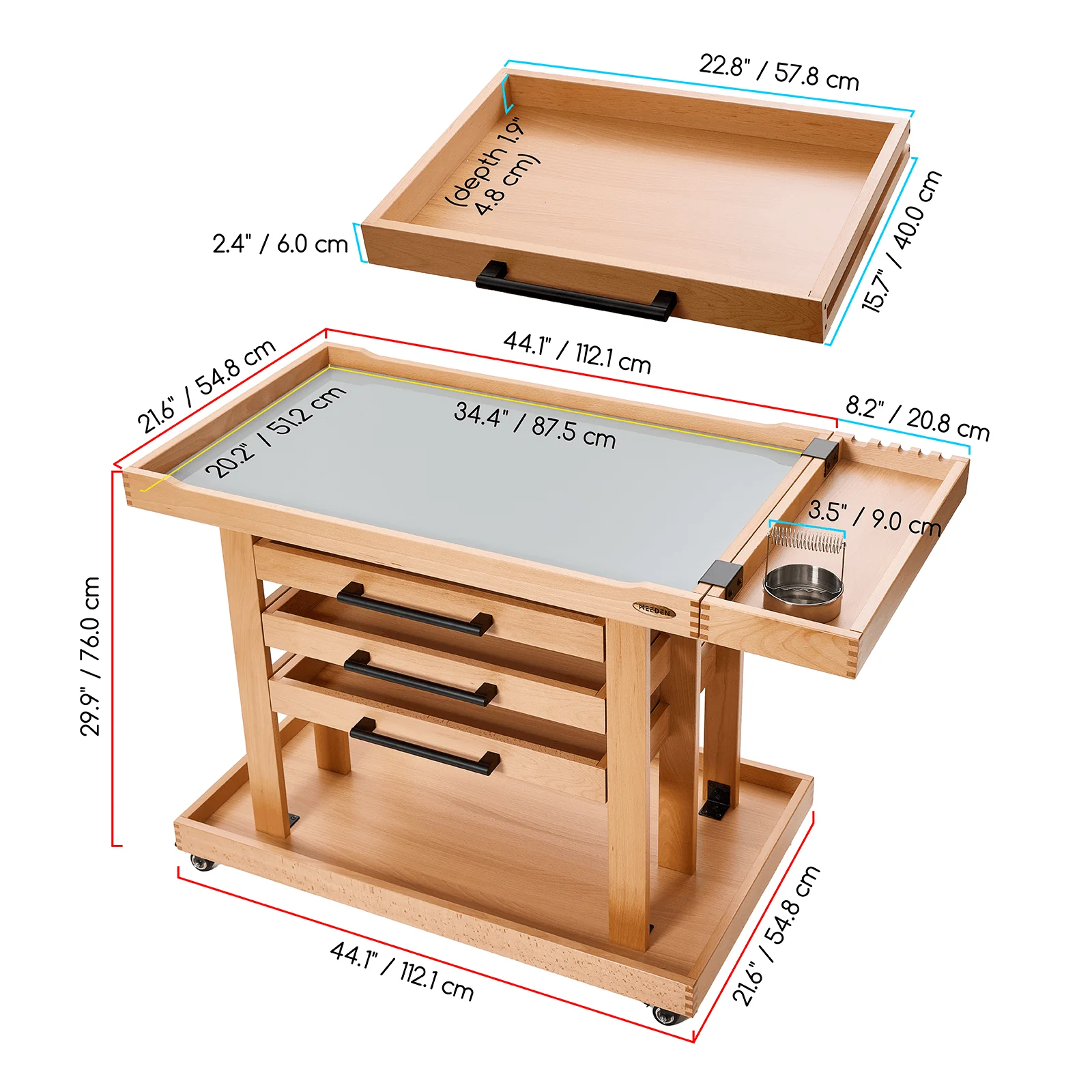MEEDEN Extra Large Artist Supplies Storage Cart, 5-Tier Taboret with 3 Drawers - Image 3