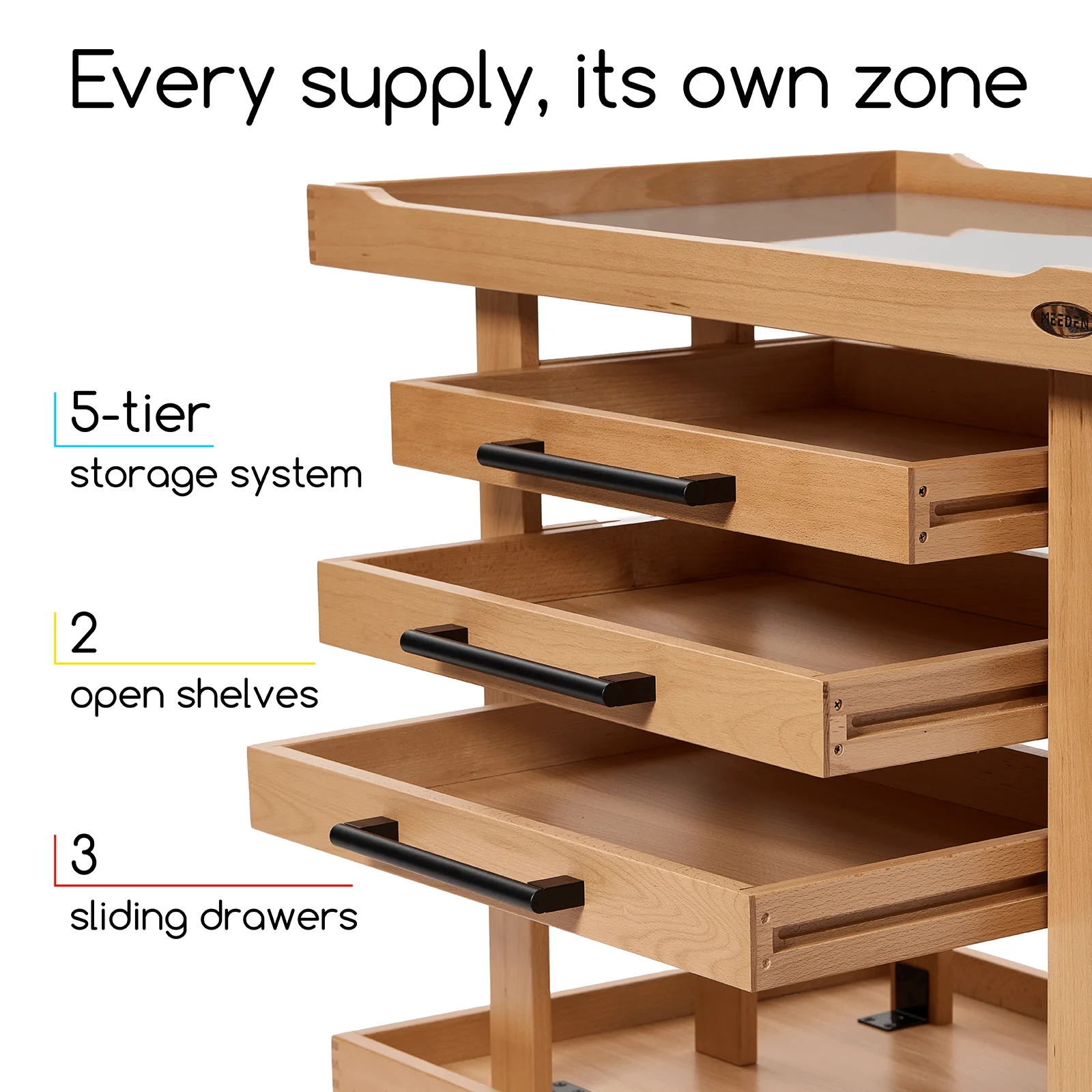 MEEDEN Extra Large Artist Supplies Storage Cart, 5-Tier Taboret with 3 Drawers - Image 4