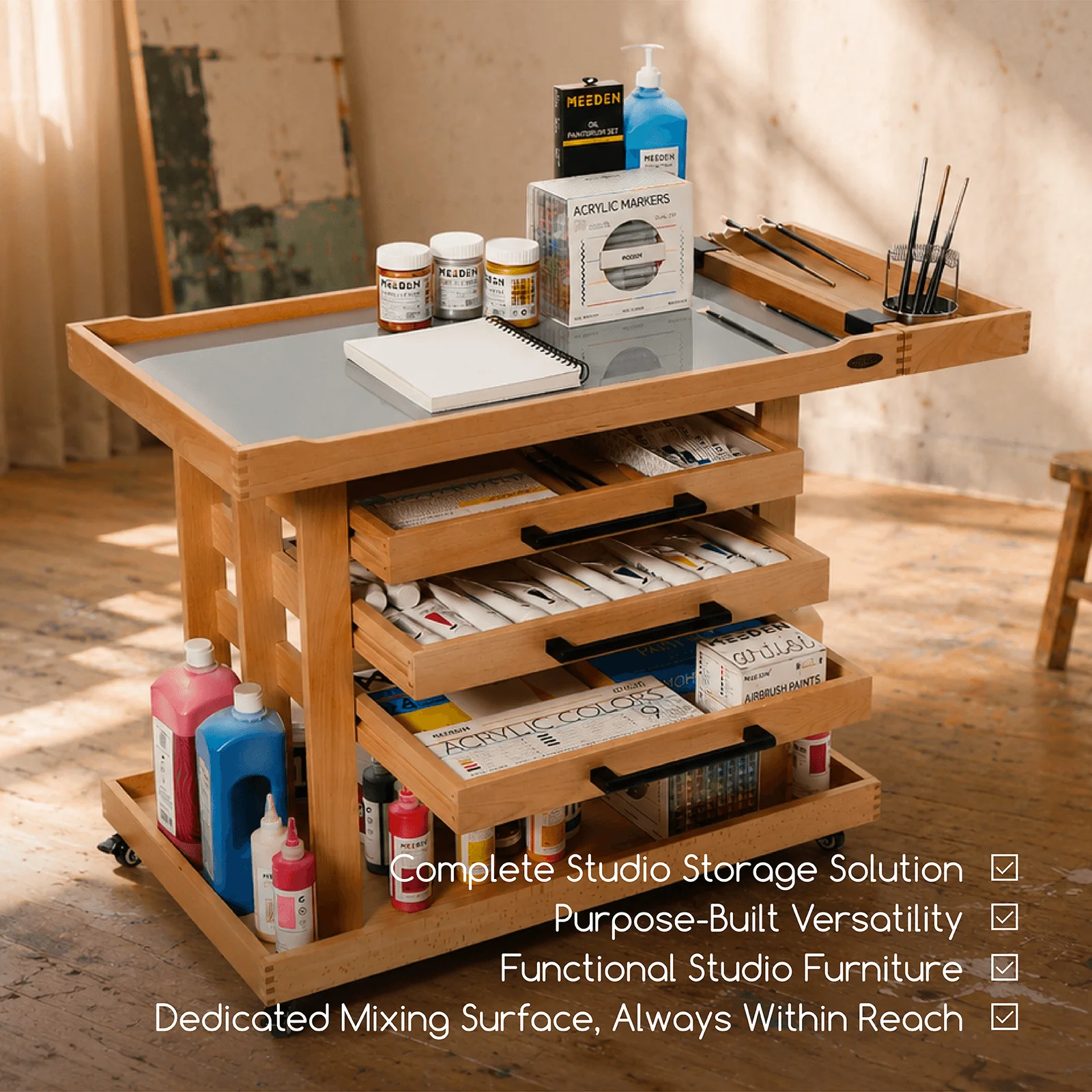 MEEDEN Extra Large Artist Supplies Storage Cart, 5-Tier Taboret with 3 Drawers - Image 8
