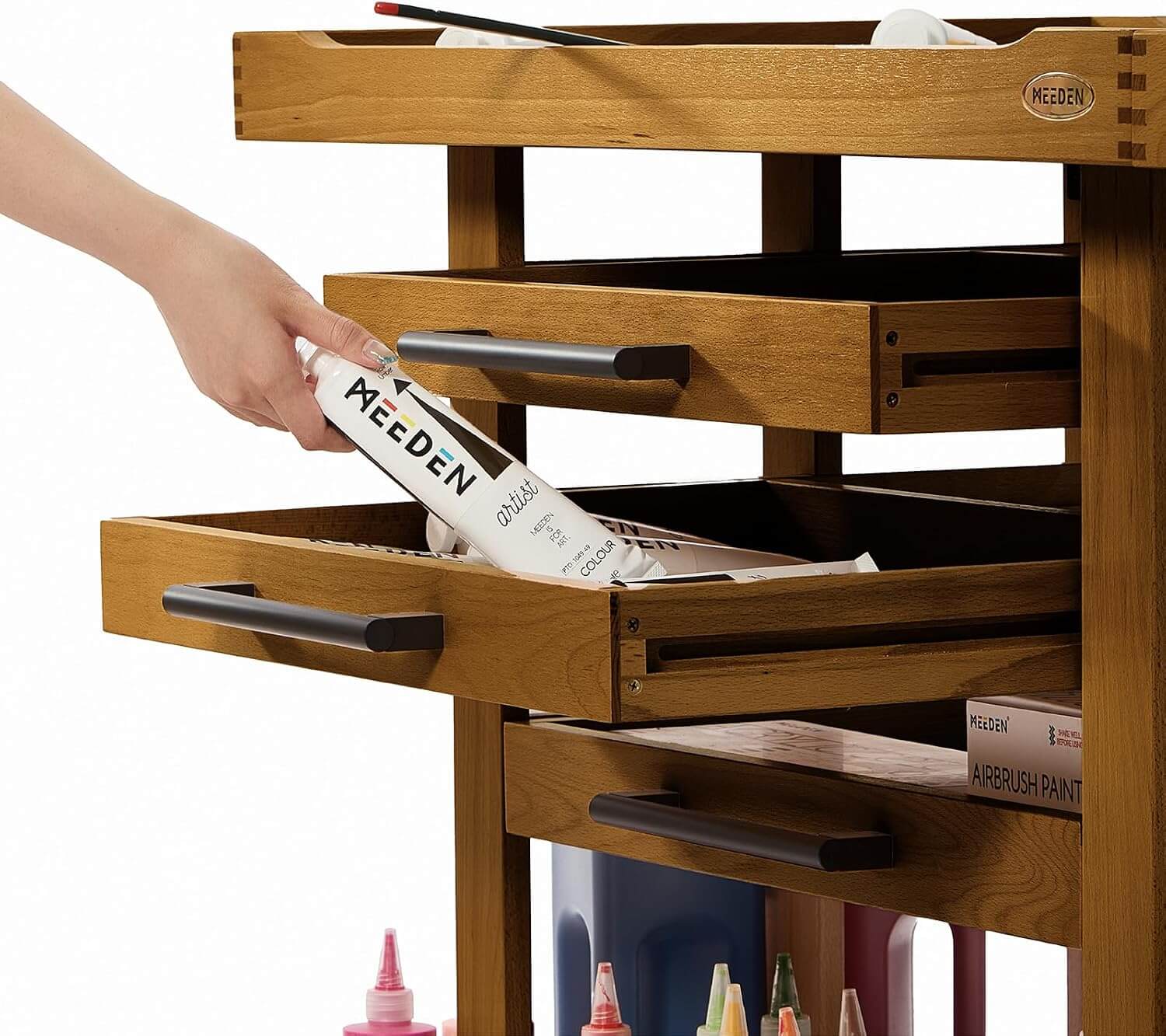 MEEDEN Extra Large Artist Supplies Storage Cart, 5-Tier Taboret with 3 Drawers-Walnut - Image 9