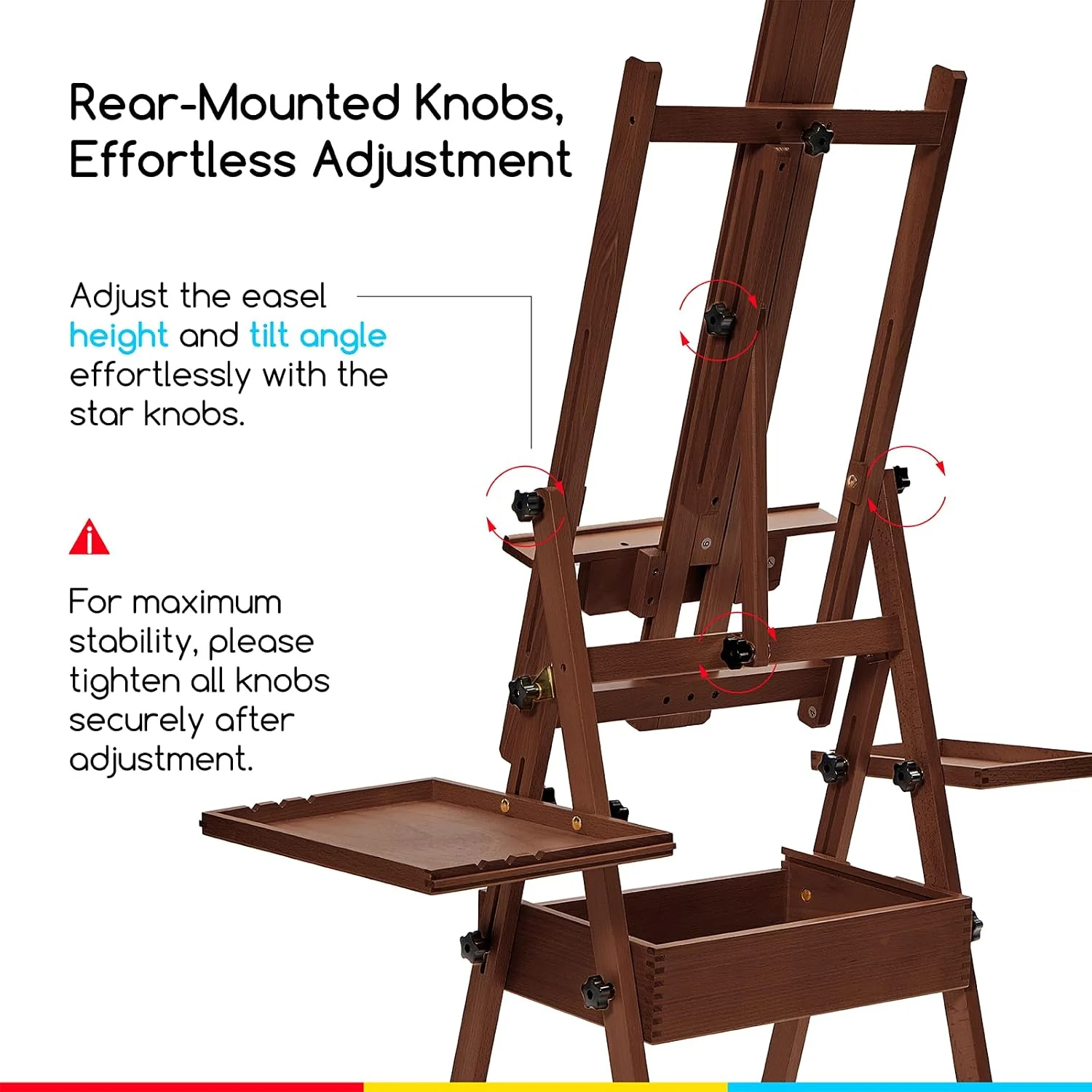 MEEDEN H-Frame Beech Wood Deep Walnut Art Easel with Storage, Adjustable 50"-80" H - Image 5