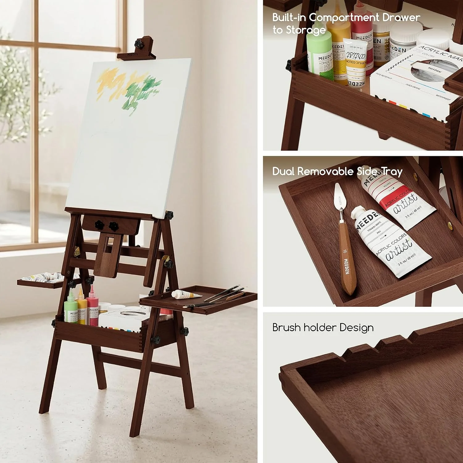 MEEDEN H-Frame Beech Wood Deep Walnut Art Easel with Storage, Adjustable 50"-80" H - Image 6