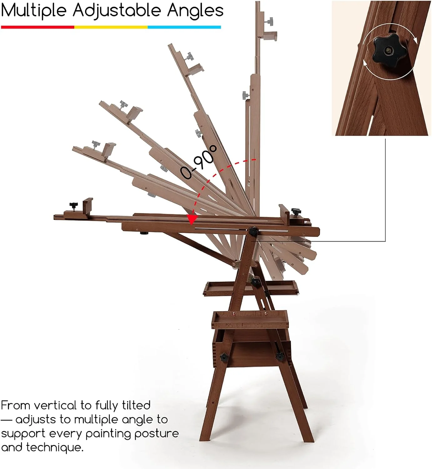 MEEDEN H-Frame Beech Wood Deep Walnut Art Easel with Storage, Adjustable 50"-80" H - Image 7