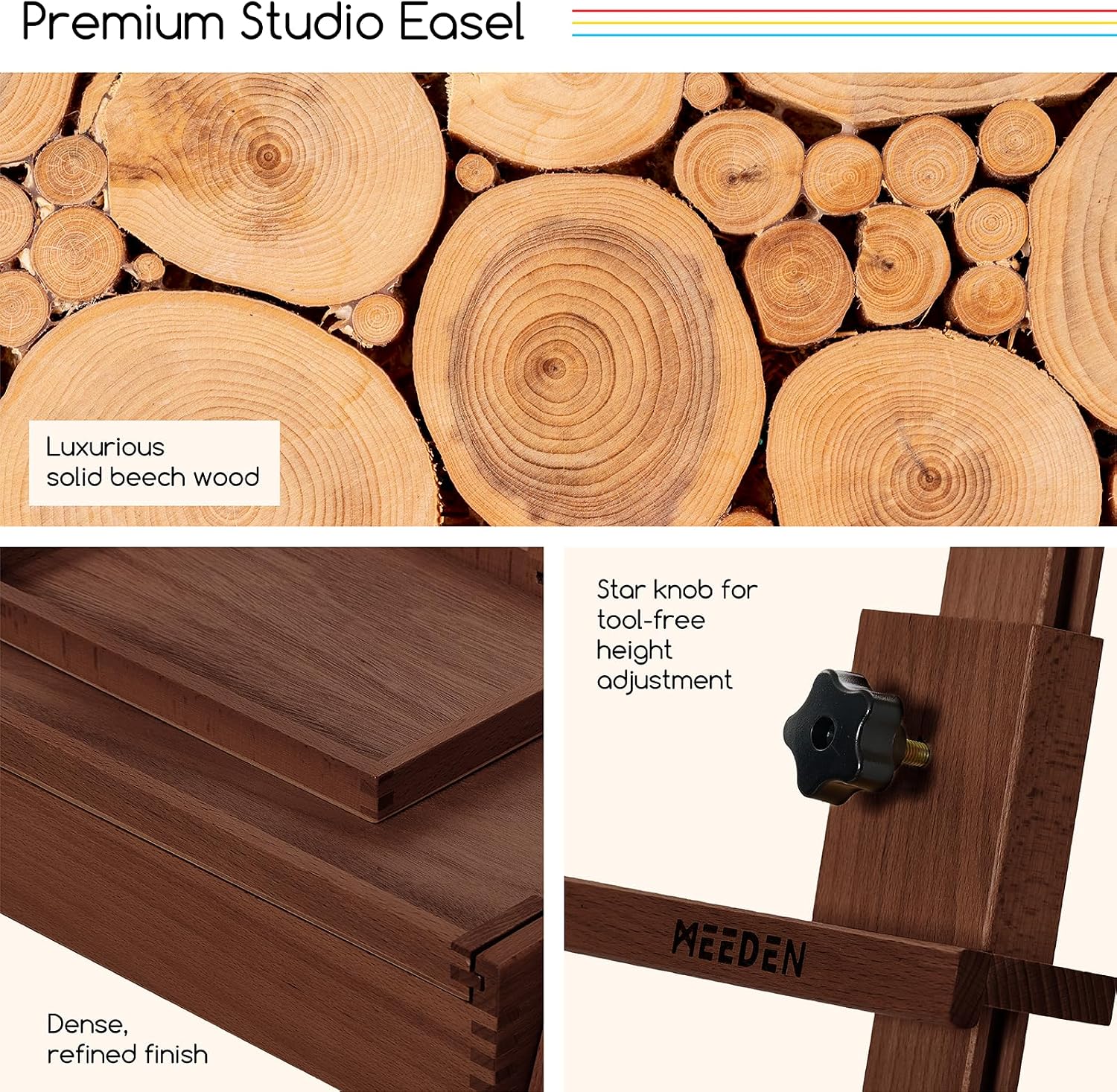 MEEDEN H-Frame Beech Wood Deep Walnut Art Easel with Storage, Adjustable 50"-80" H - Image 8