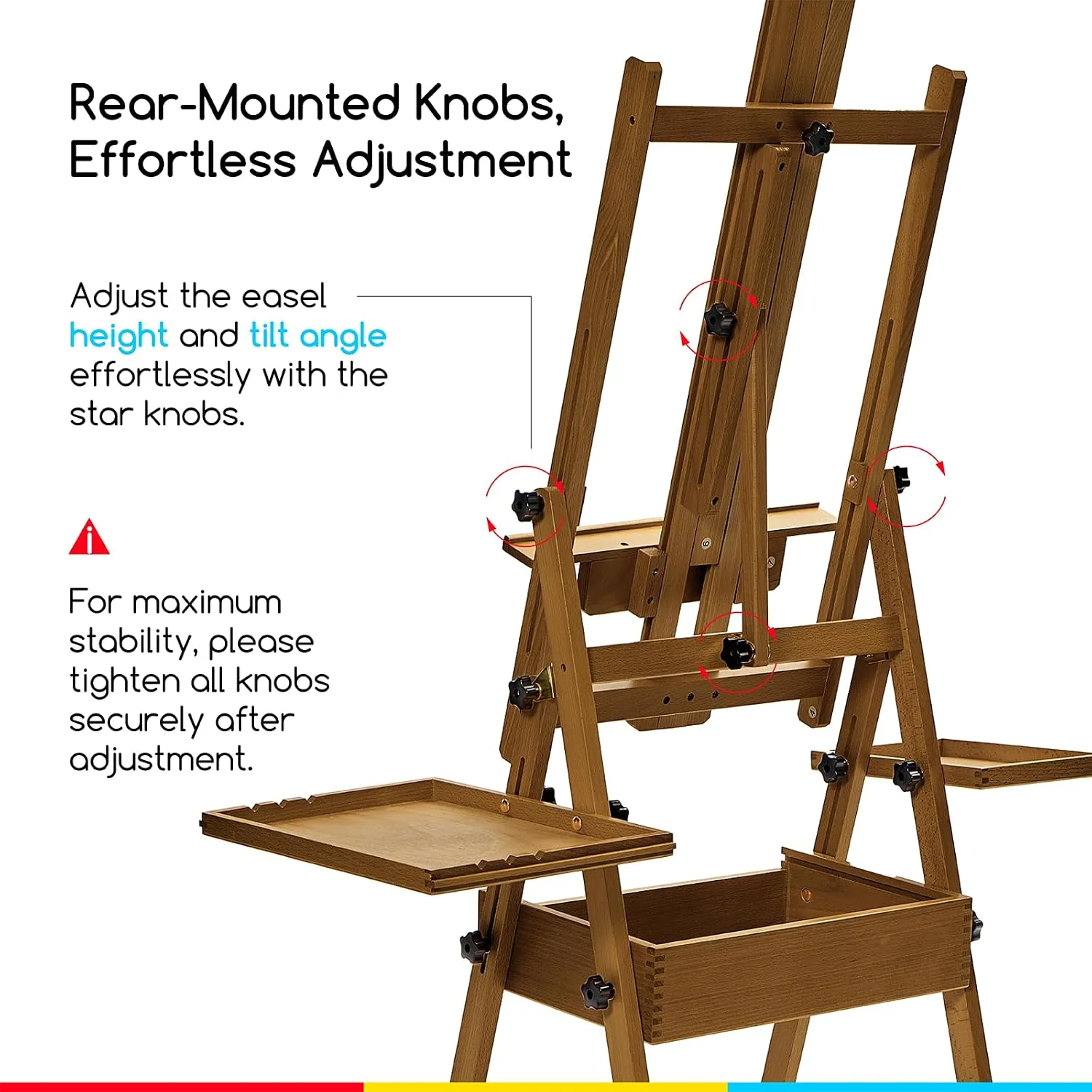 MEEDEN H-Frame Beech Wood Walnut Art Easel with Storage, Adjustable 50"-80" H - Image 5