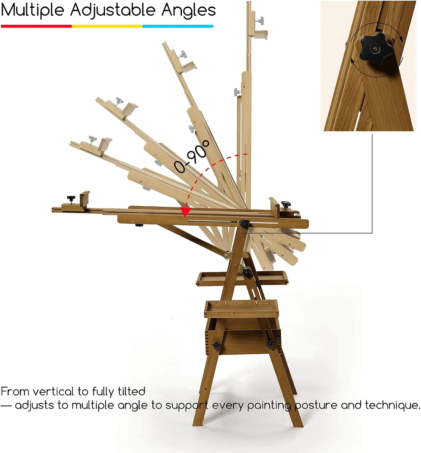 MEEDEN H-Frame Beech Wood Walnut Art Easel with Storage, Adjustable 50"-80" H - Image 6