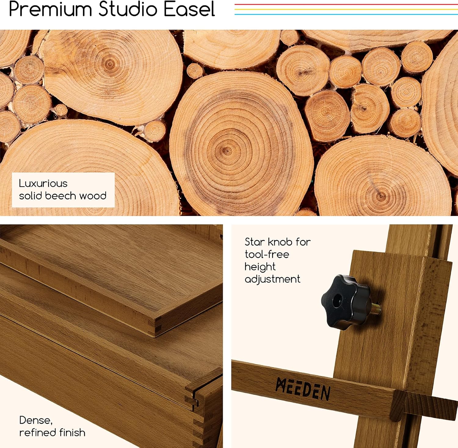 MEEDEN H-Frame Beech Wood Walnut Art Easel with Storage, Adjustable 50"-80" H - Image 7
