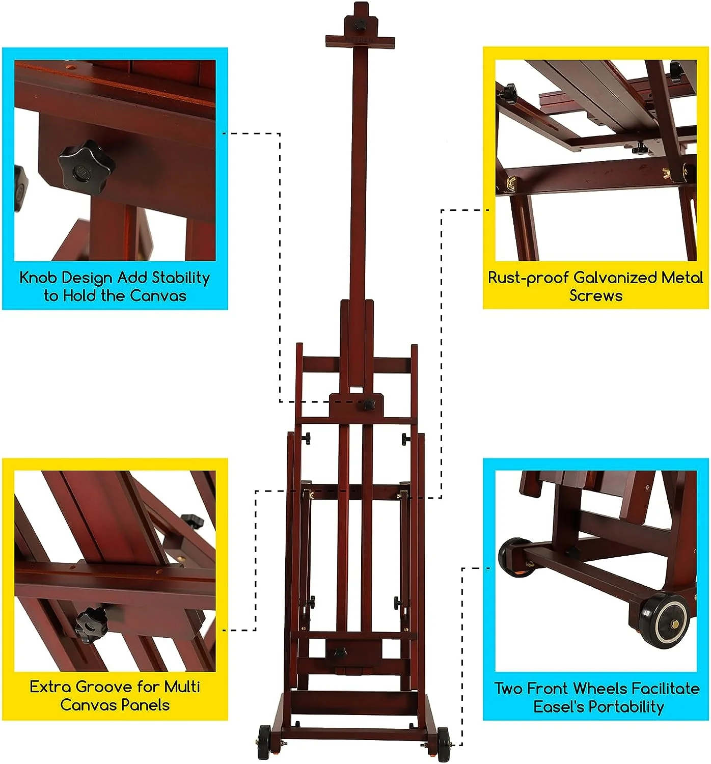 MEEDEN Versatile Studio H-Frame Artist Easel-Dark Walnut-W14 - Image 11
