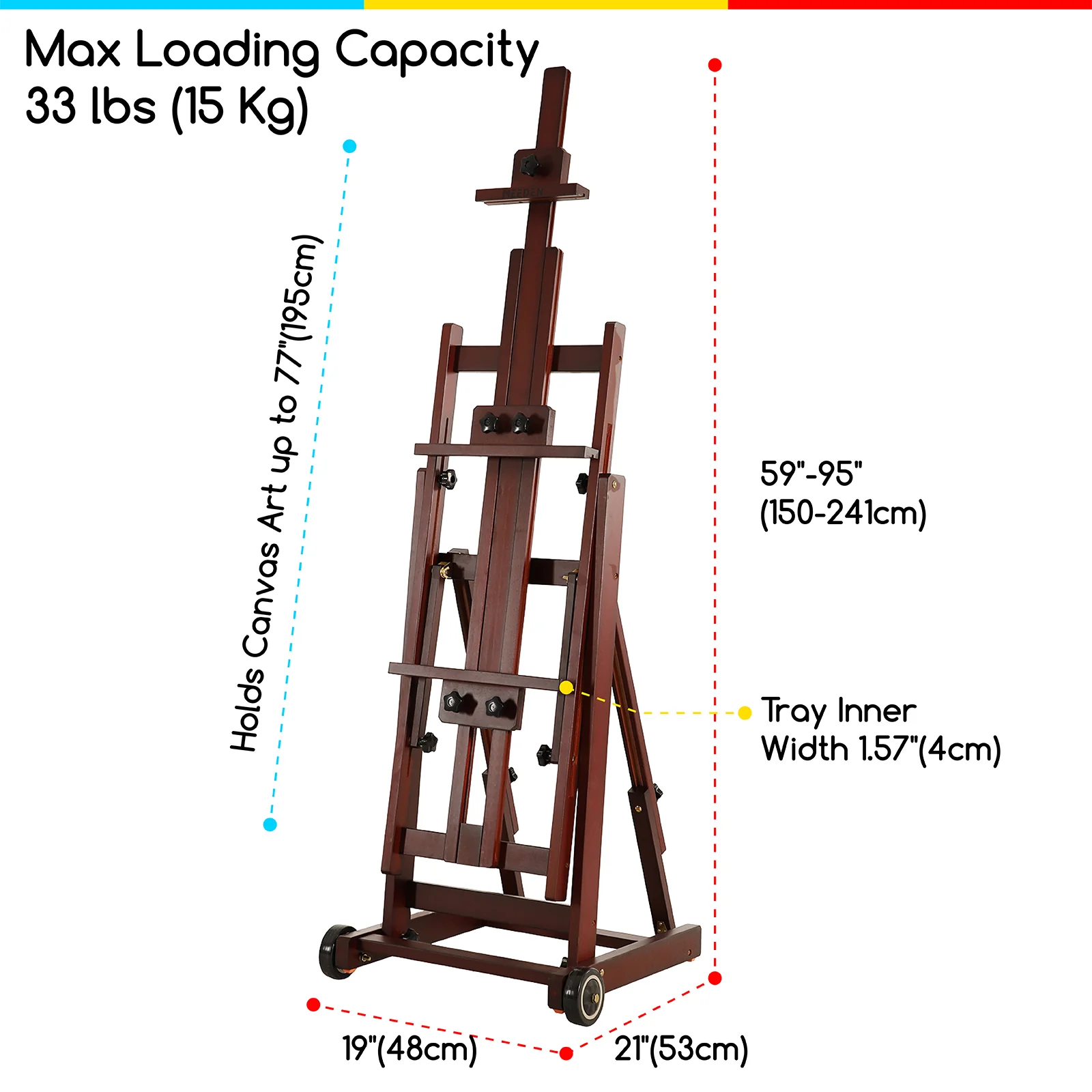 MEEDEN Versatile Studio H-Frame Artist Easel-Dark Walnut-W14 - Image 8
