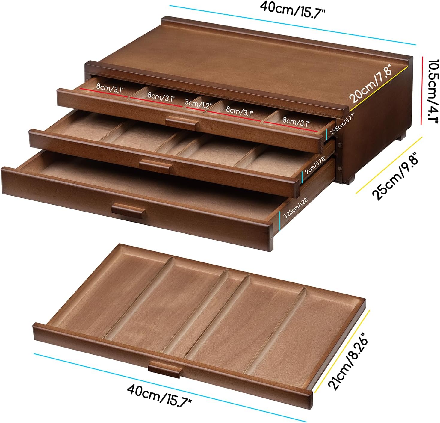 MEEDEN Pro 3-Drawers Beech Wood Portable Storage Box-HH-3 - Image 6