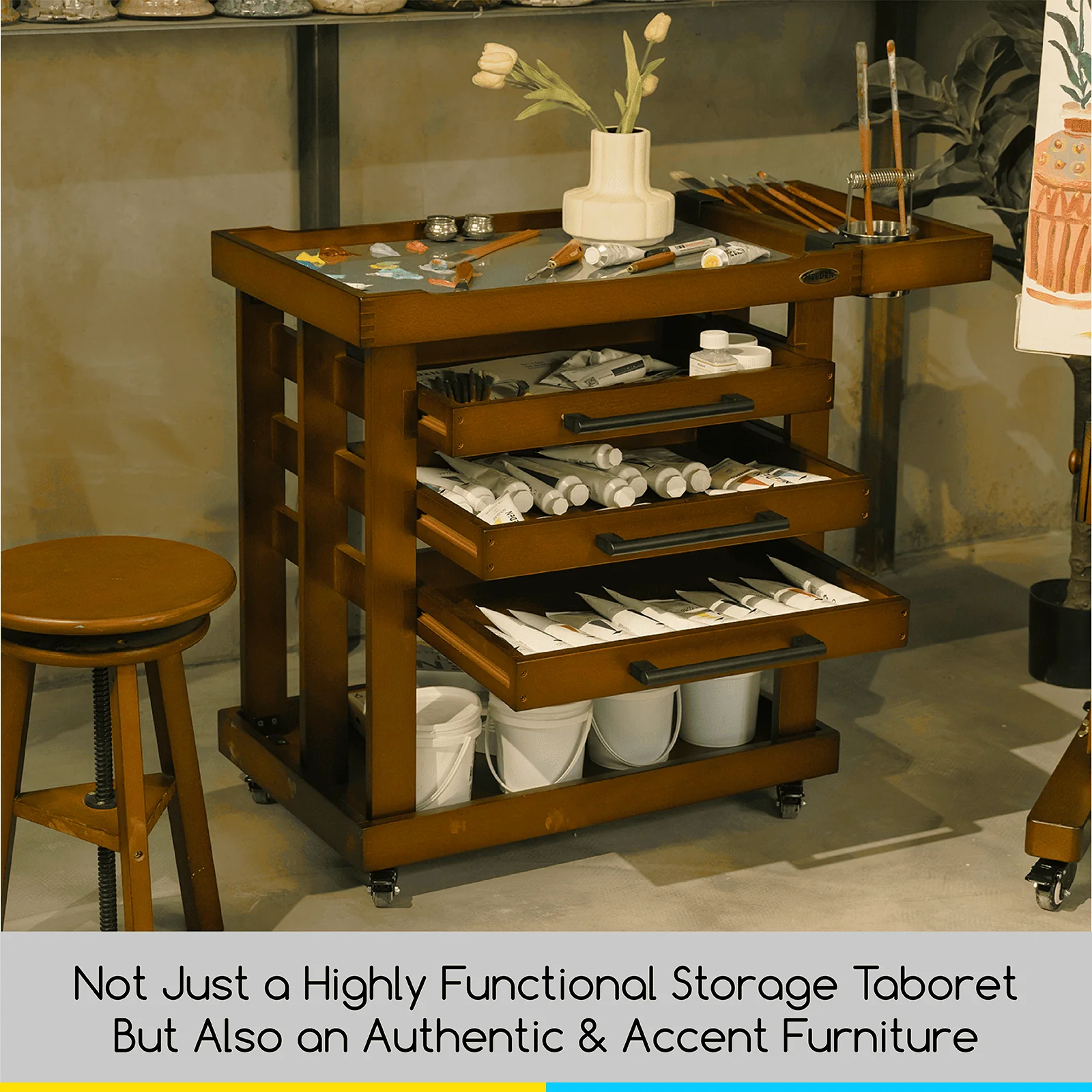 MEEDEN Deluxe Artist Supplies Storage Cart, 5-Tier Taboret-Walnut-W13H - Image 7