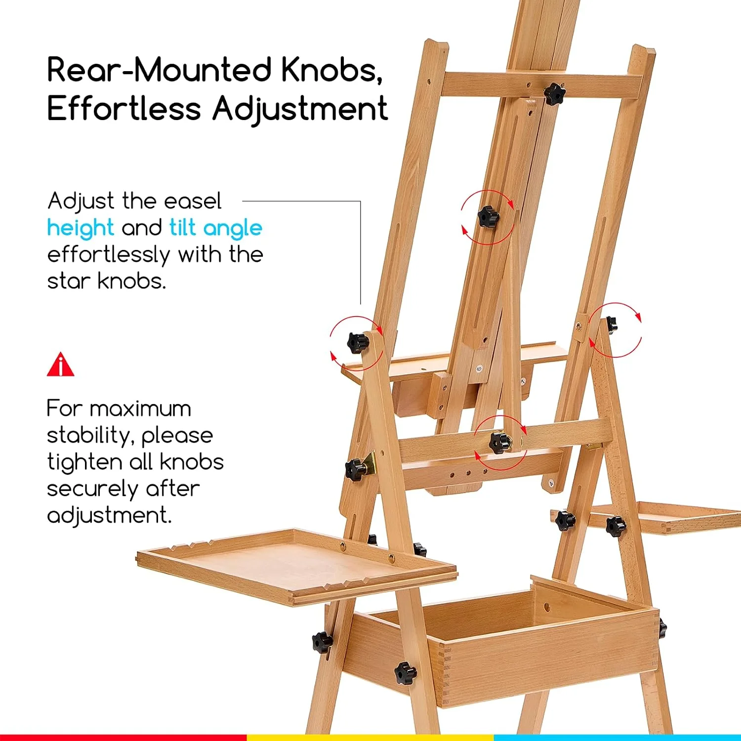 MEEDEN H-Frame Beech Wood Natural Art Easel with Storage, Adjustable 50"-80" H - Image 5