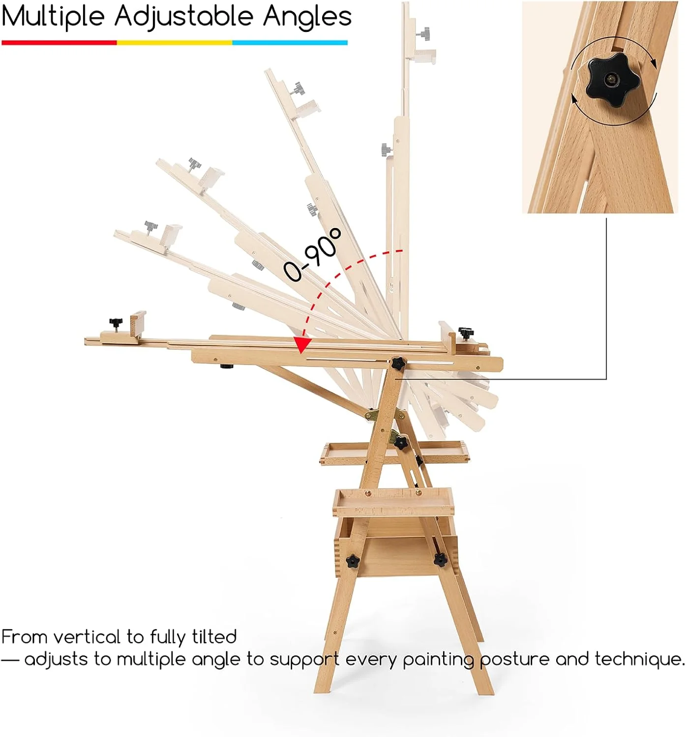 MEEDEN H-Frame Beech Wood Natural Art Easel with Storage, Adjustable 50"-80" H - Image 6
