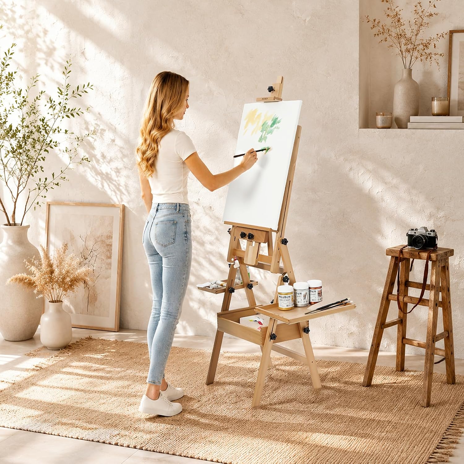 MEEDEN H-Frame Beech Wood Natural Art Easel with Storage, Adjustable 50"-80" H - Image 8