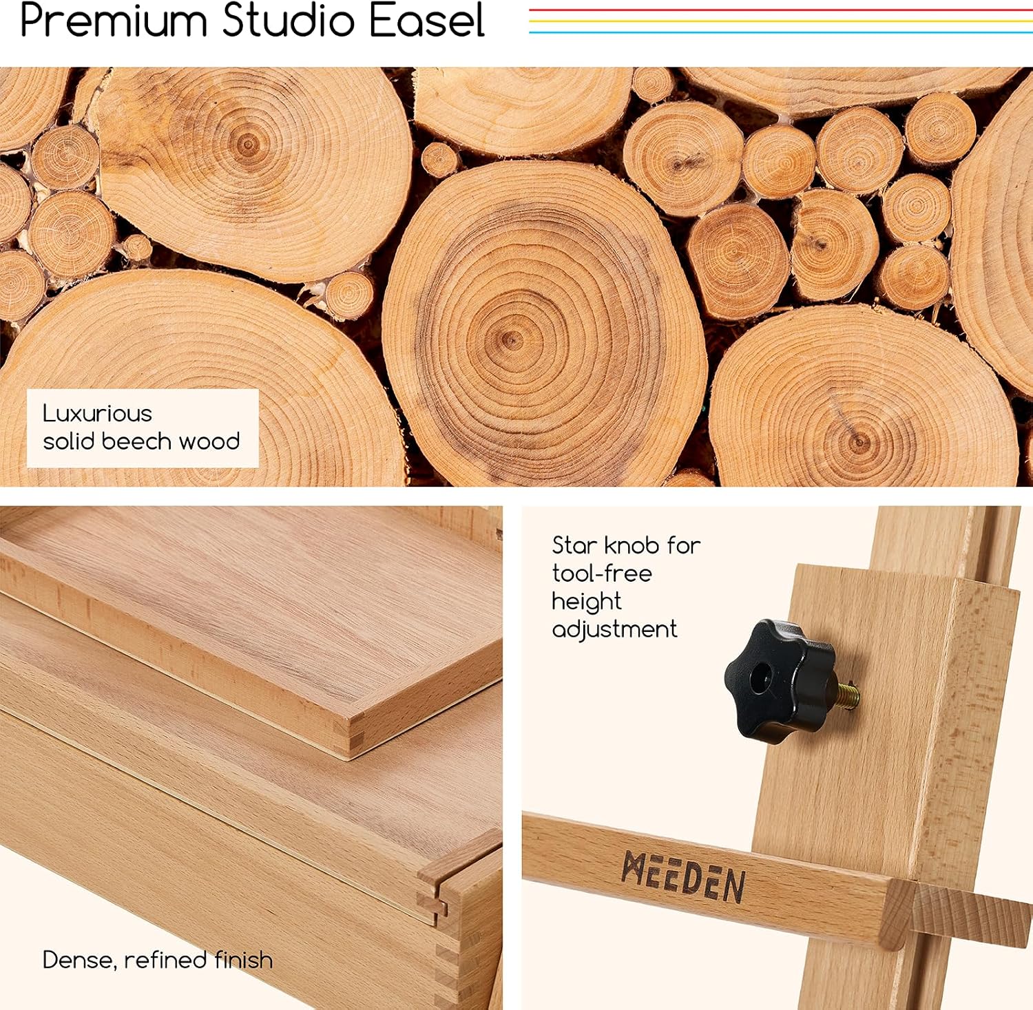 MEEDEN H-Frame Beech Wood Natural Art Easel with Storage, Adjustable 50"-80" H - Image 9