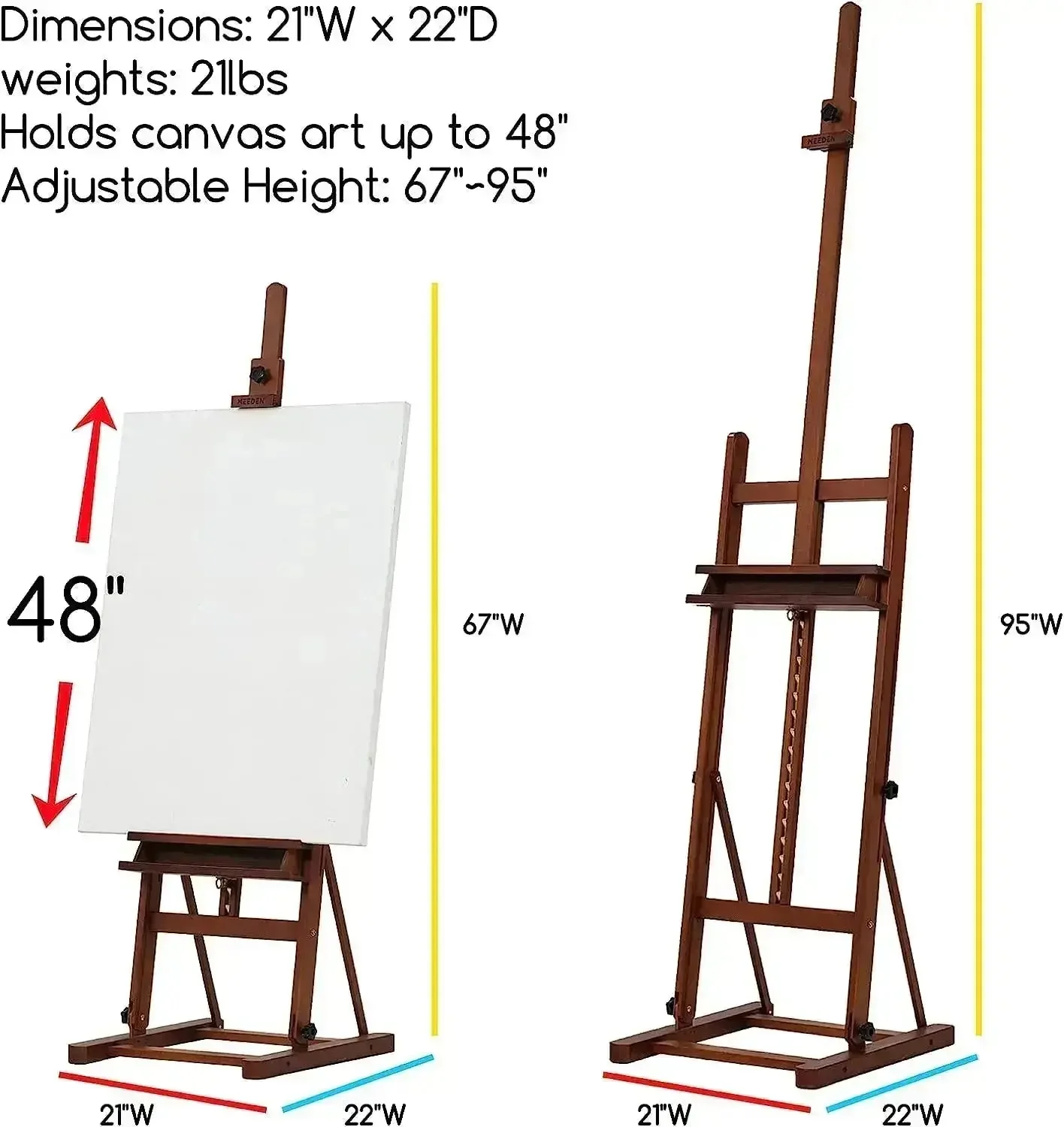 MEEDEN Studio Art Easel Stand with Large Storage Tray-Walnut-W02B-B - Image 2