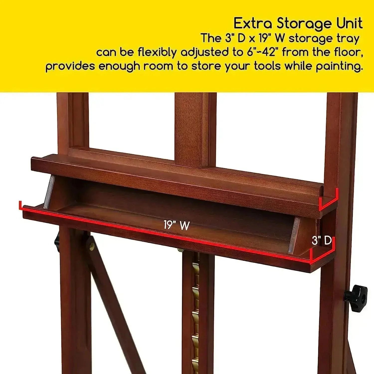 MEEDEN Studio Art Easel Stand with Large Storage Tray-Walnut-W02B-B - Image 5
