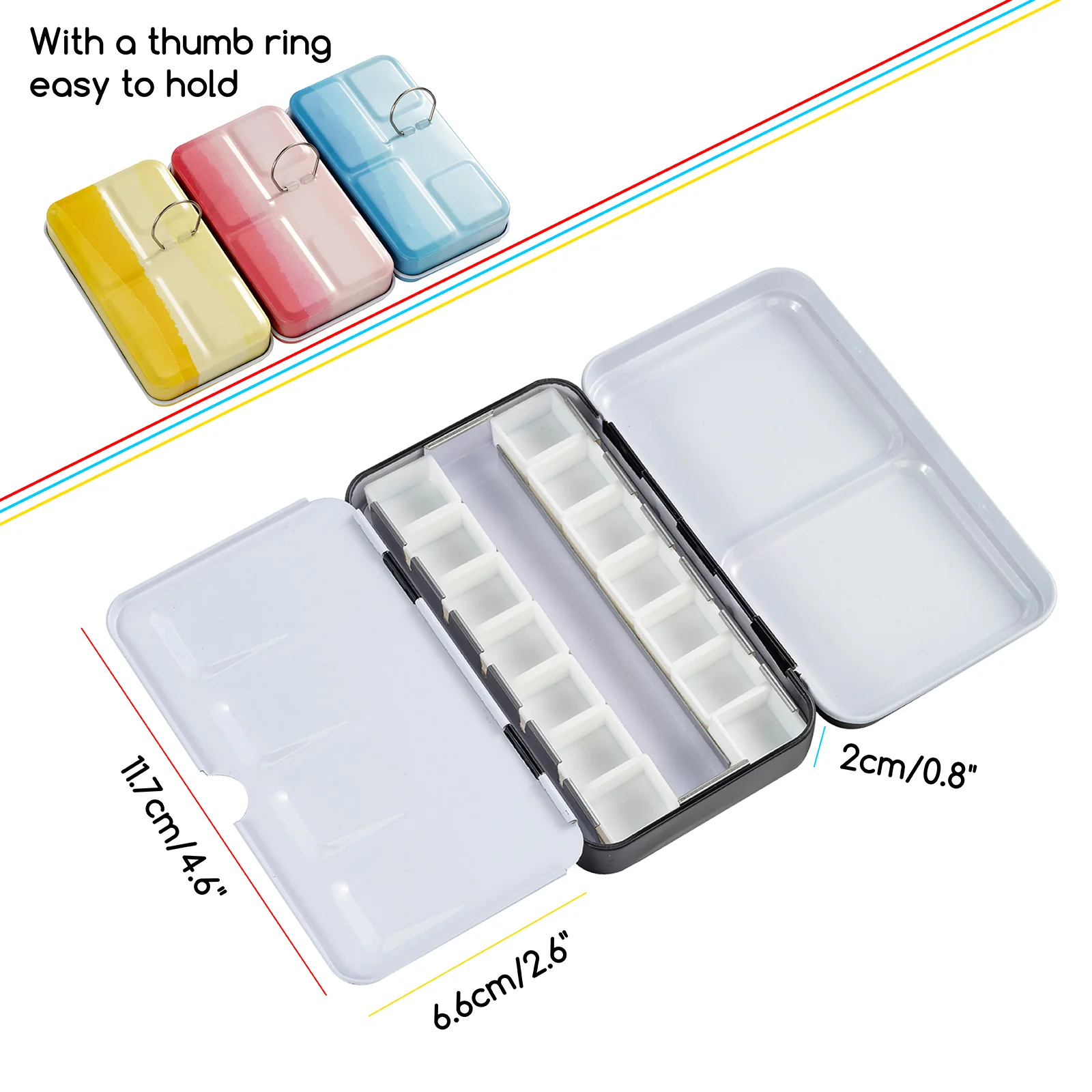 MEEDEN Travel Water Color Paint Palette Tin with 12 Half Pans - Red - Image 3