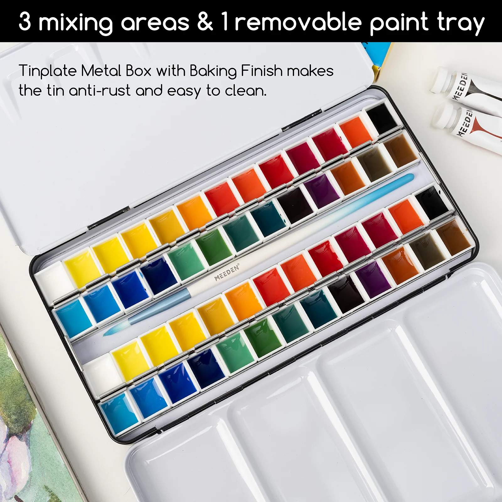 MEEDEN Travel Water Color Paint Palette Tin with 24 Half Pans - Yellow - Image 4
