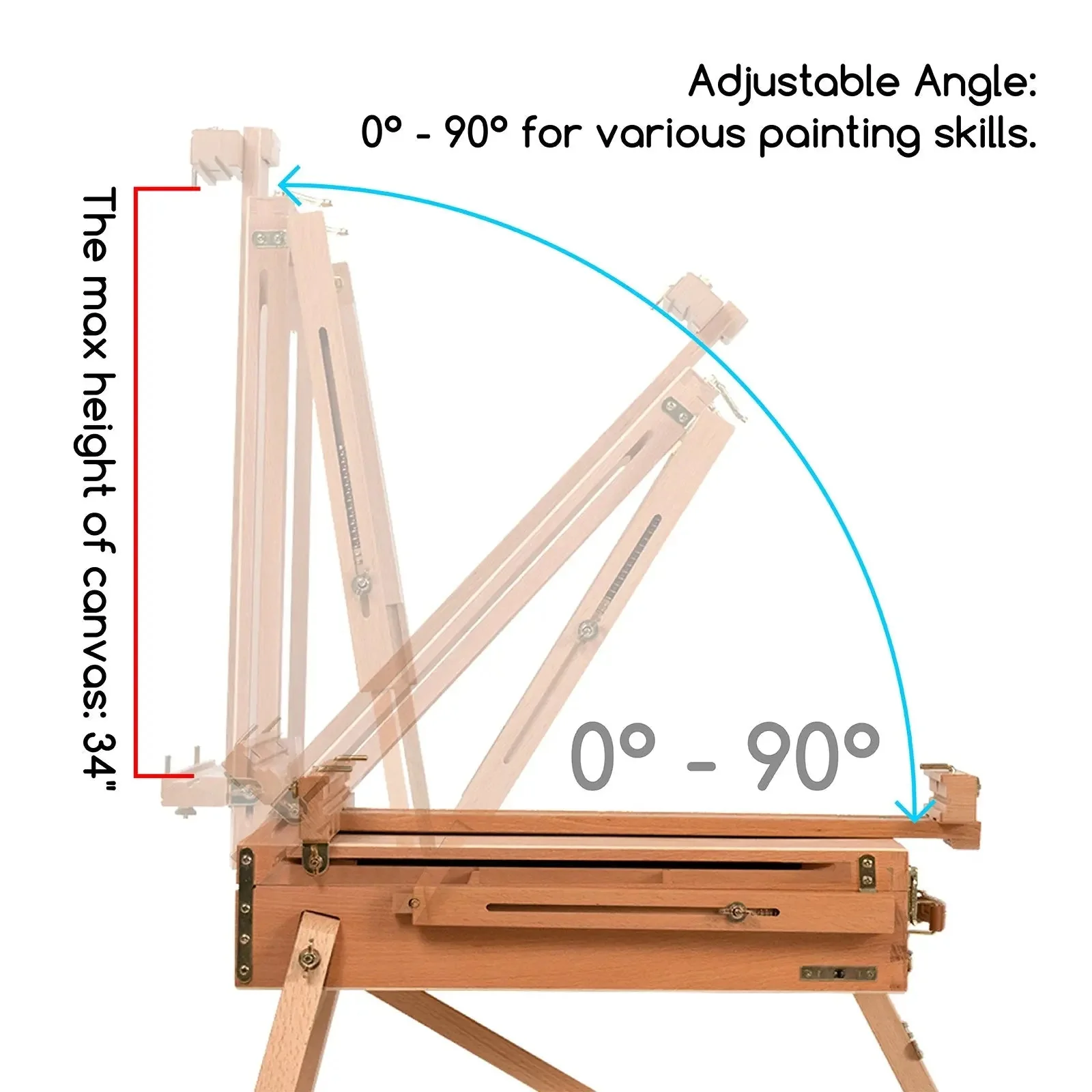MEEDEN Foldable Beechwood French Easel with Drawer, Palette & Metal Tray – Natural - Image 7