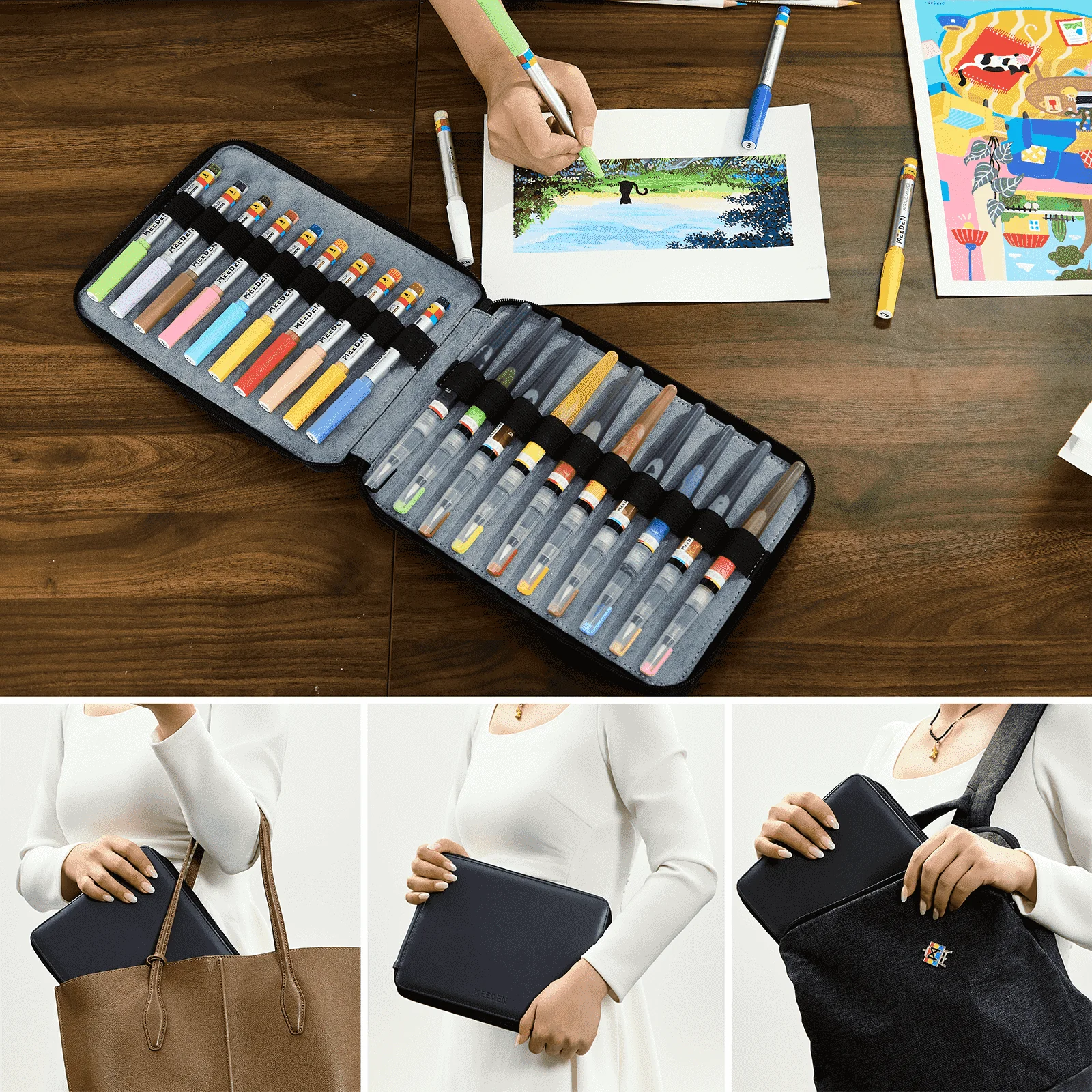 MEEDEN Leather Tri-Layer Brush/Pencil/Marker Organizer Case - Image 6