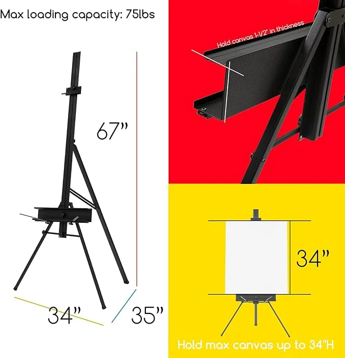 MEEDEN Portable Aluminum Easel – Painting Display Stand with Palette & Brush Rest - Image 4