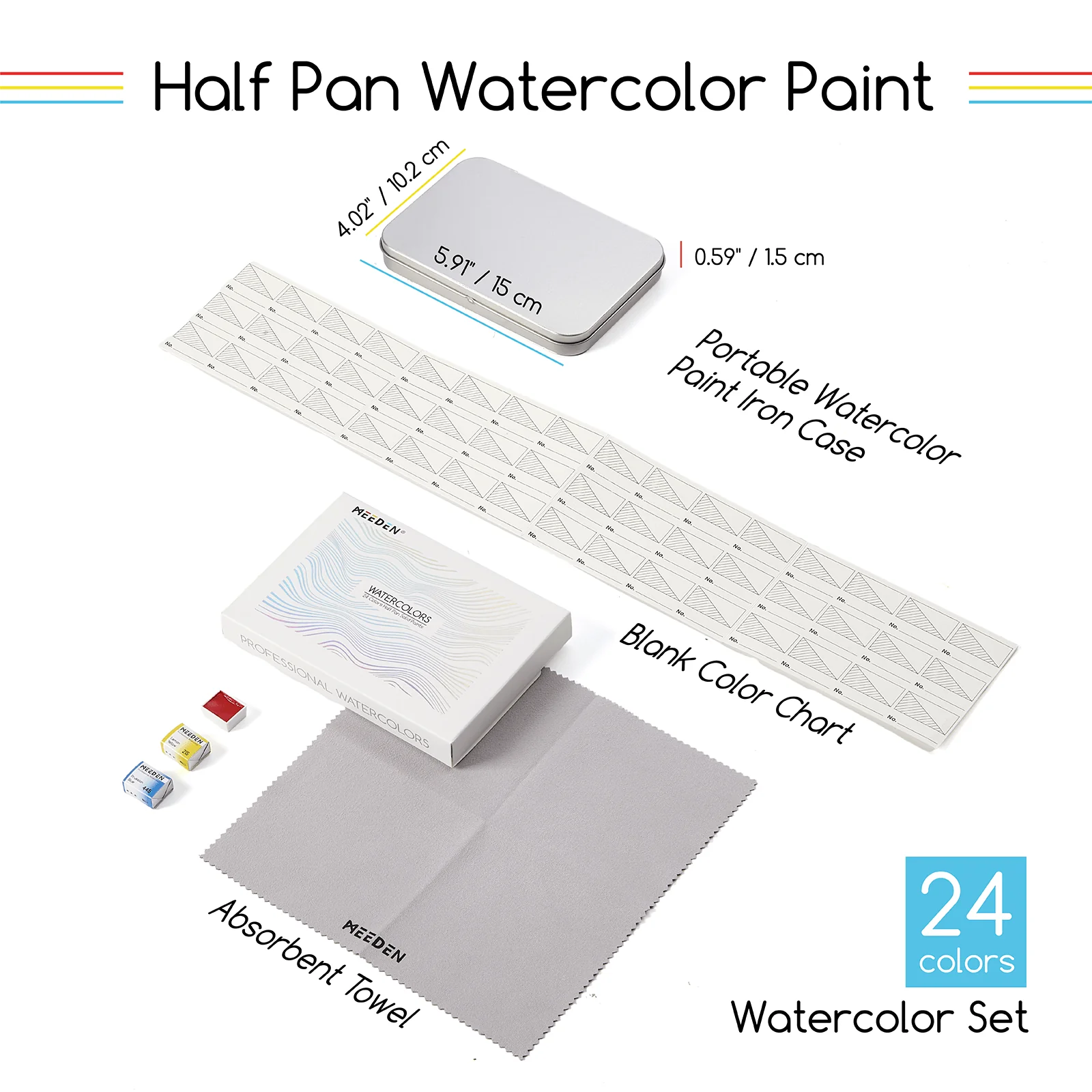 MEEDEN Professional 24 Colors High Saturation Semi-Moist Watercolor Paint Set - Image 3