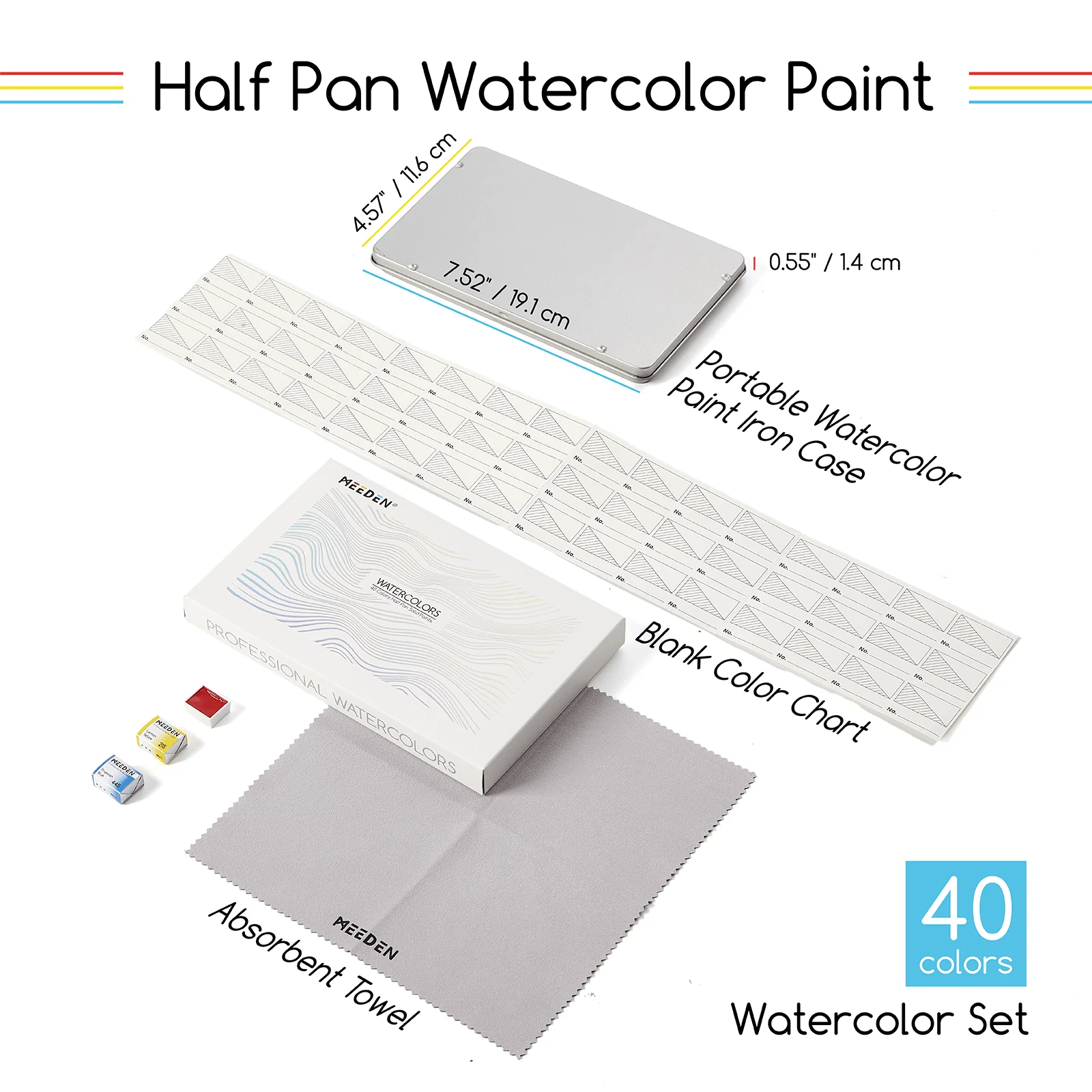 MEEDEN Professional 40 Colors High Saturation Semi-Moist Watercolor Paint Set - Image 3