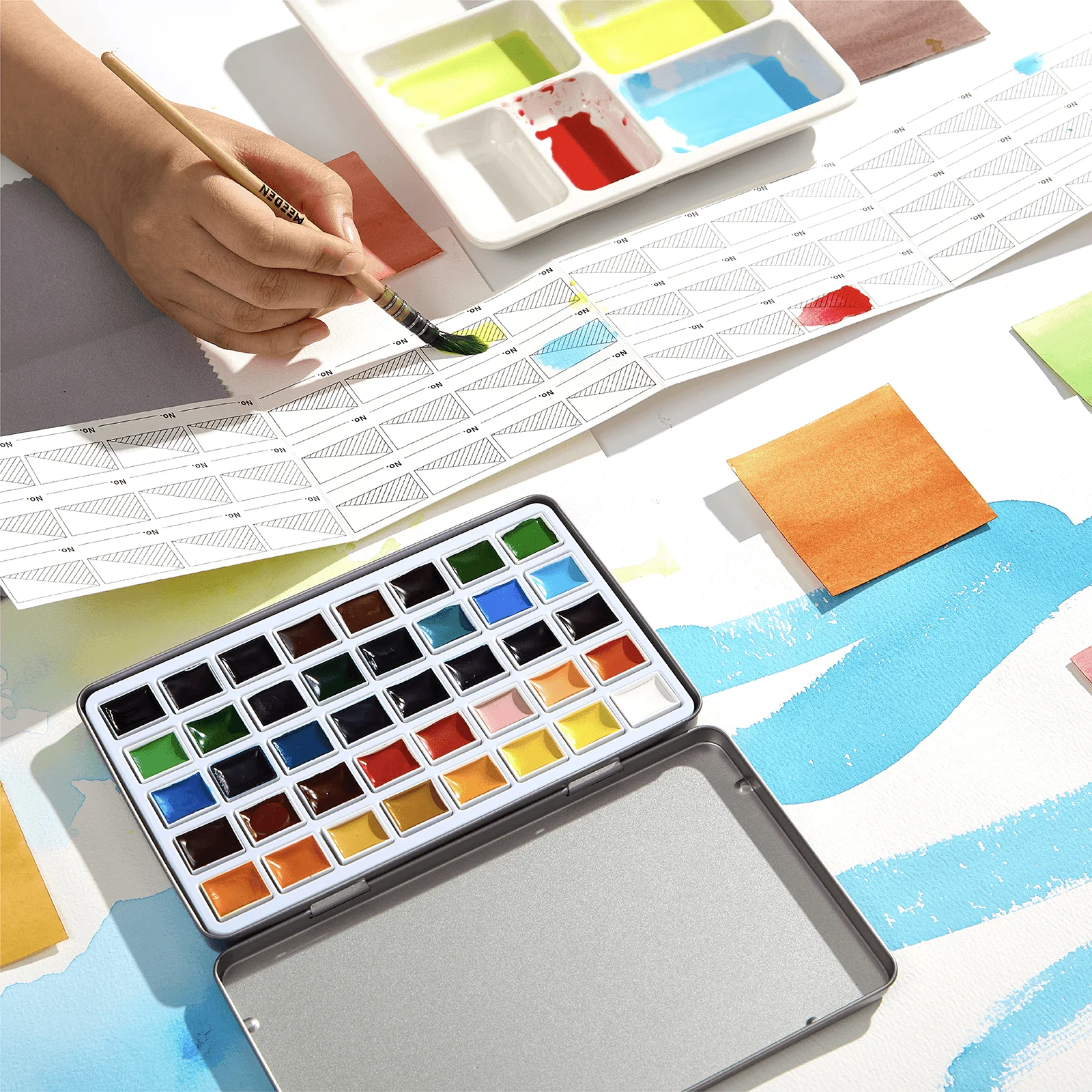 MEEDEN Professional 40 Colors High Saturation Semi-Moist Watercolor Paint Set - Image 8