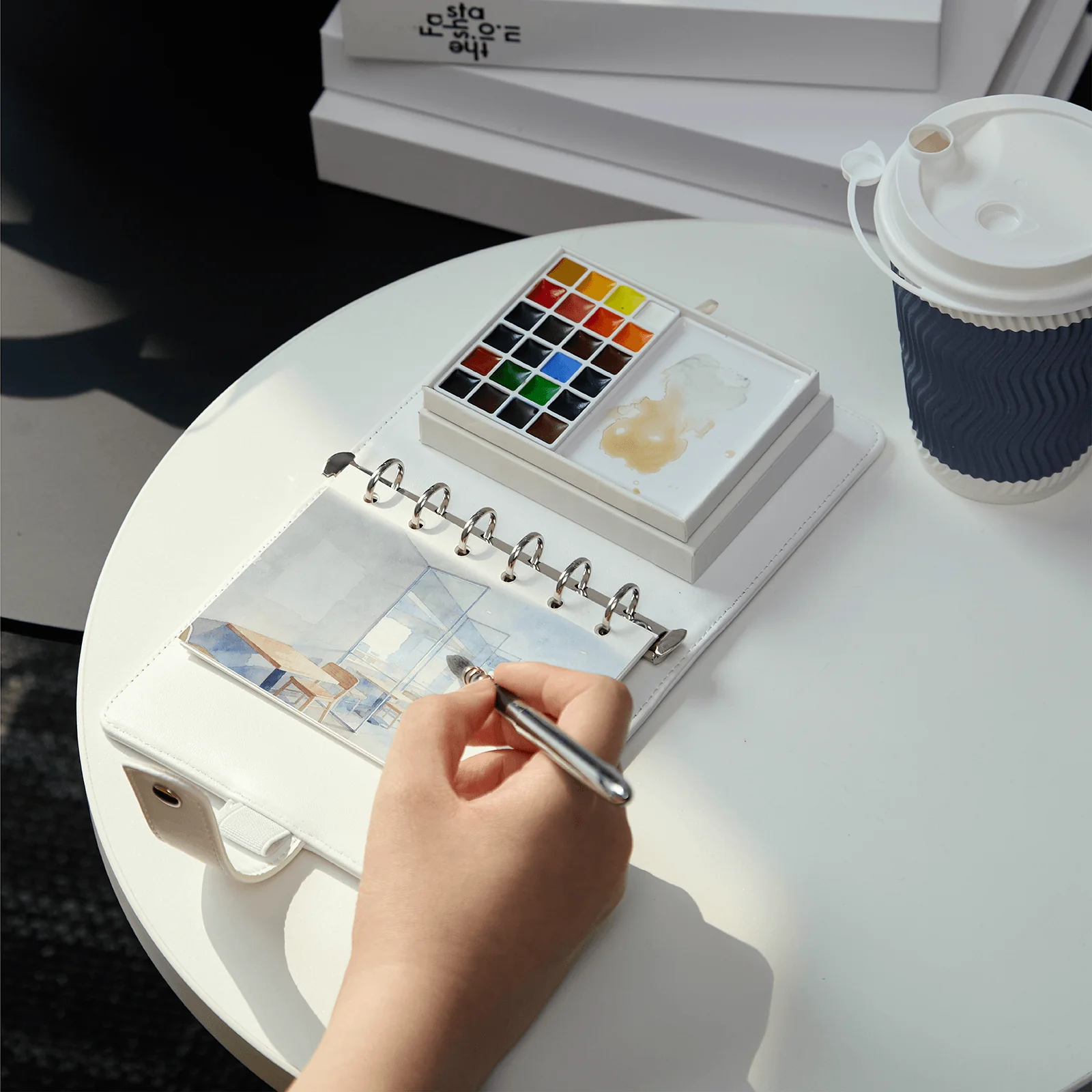 MEEDEN Travel Watercolor Sketch Set, 24 Colors Portable Painting Kit with Paper Brush Palette - Image 4