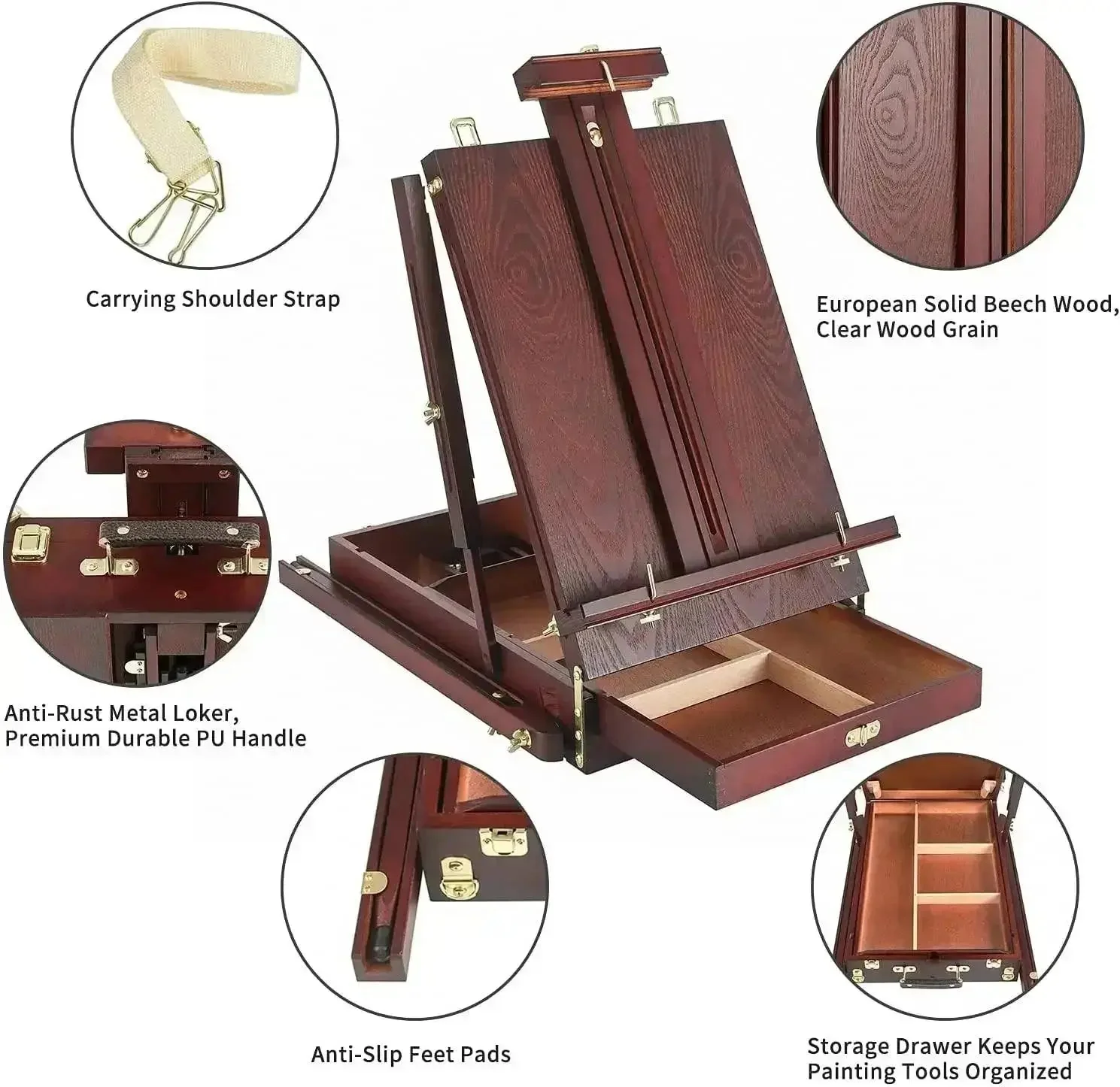 MEEDEN Foldable Beechwood French Easel with Drawer, Palette & Metal Tray – Dark Walnut - Image 6