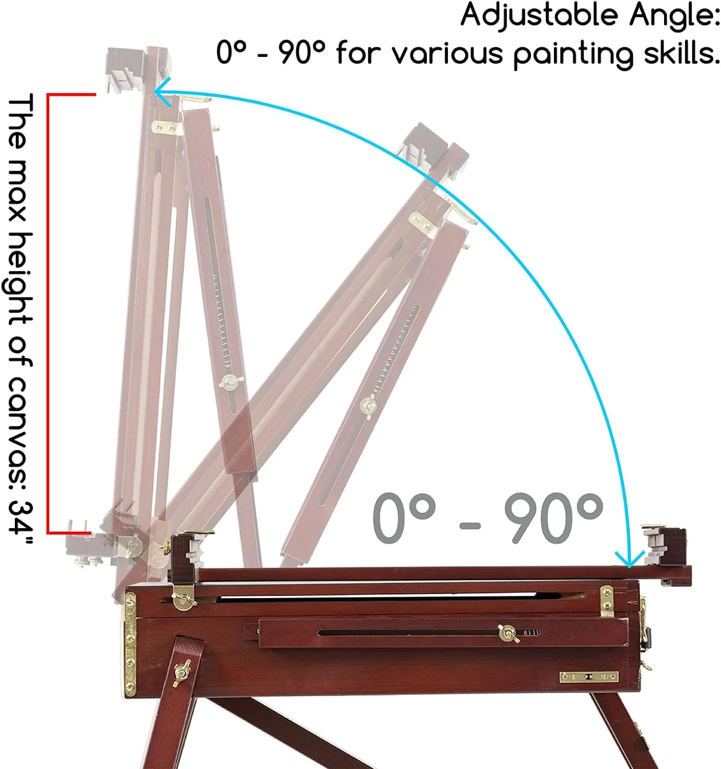 MEEDEN Foldable Beechwood French Easel with Drawer, Palette & Metal Tray – Dark Walnut - Image 7