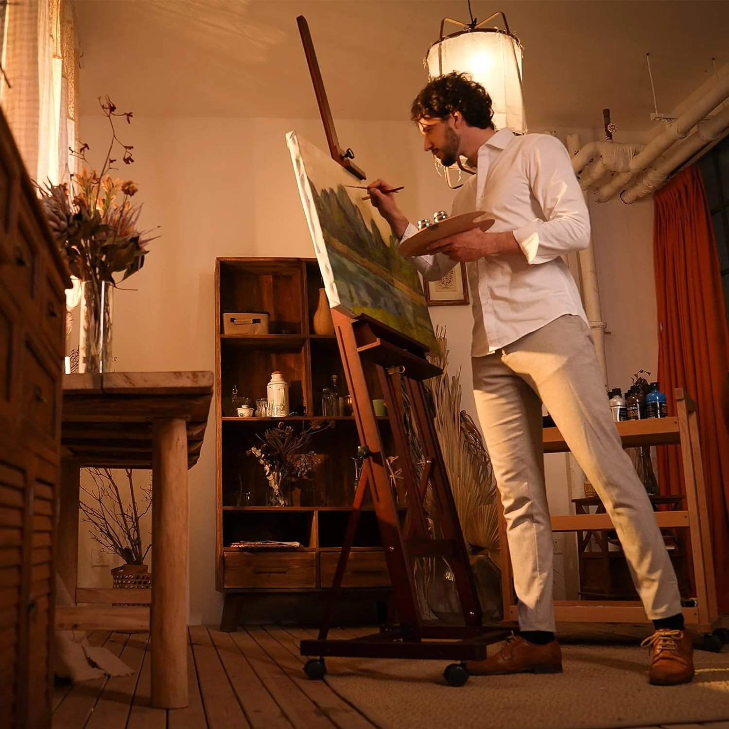 MEEDEN H-Frame Artist Easel with Storage Tray-Dark Walnut-W02 - Image 2