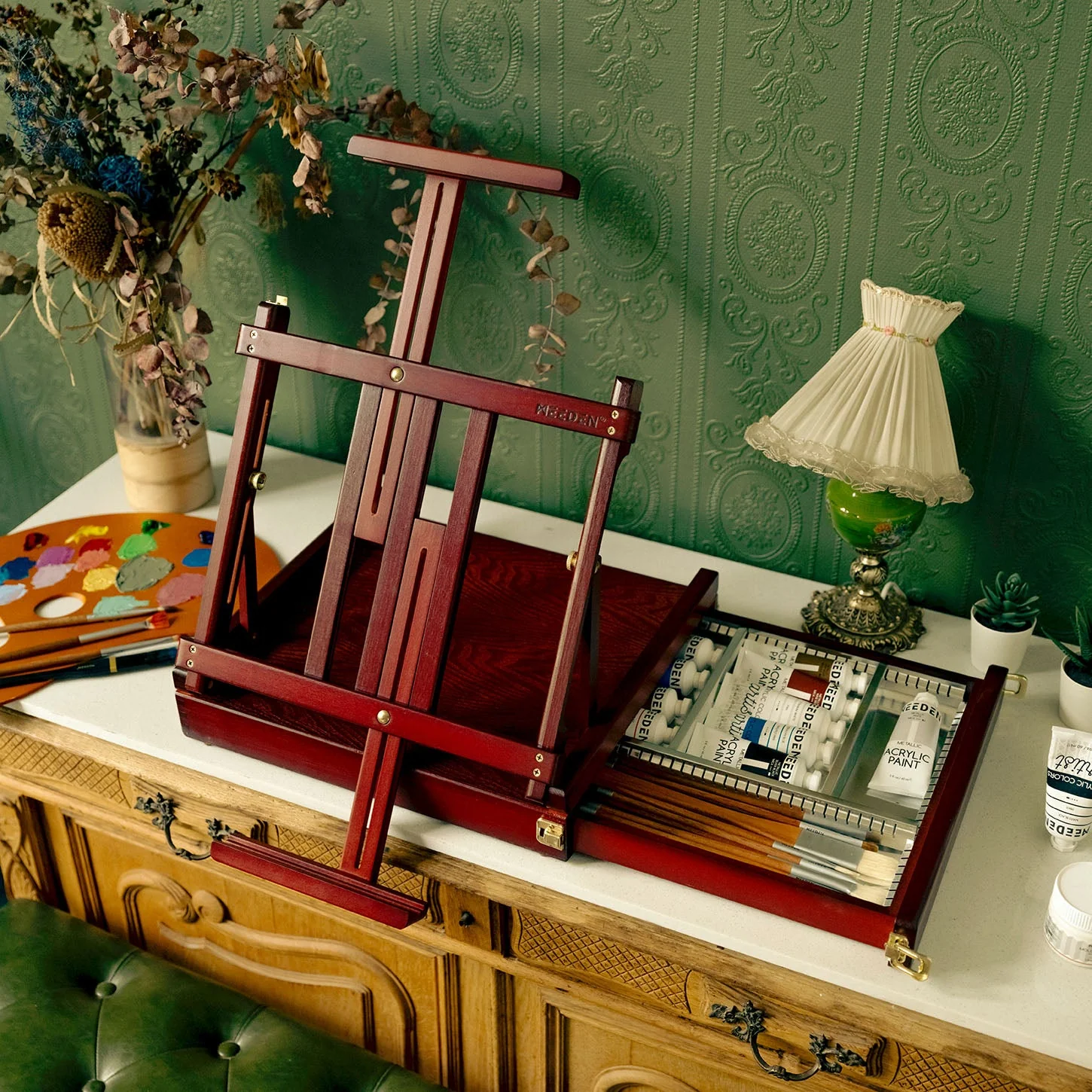 MEEDEN Artist Tabletop Easel with Metal Lined Drawer-Cherry Walnut-W05B - Image 2